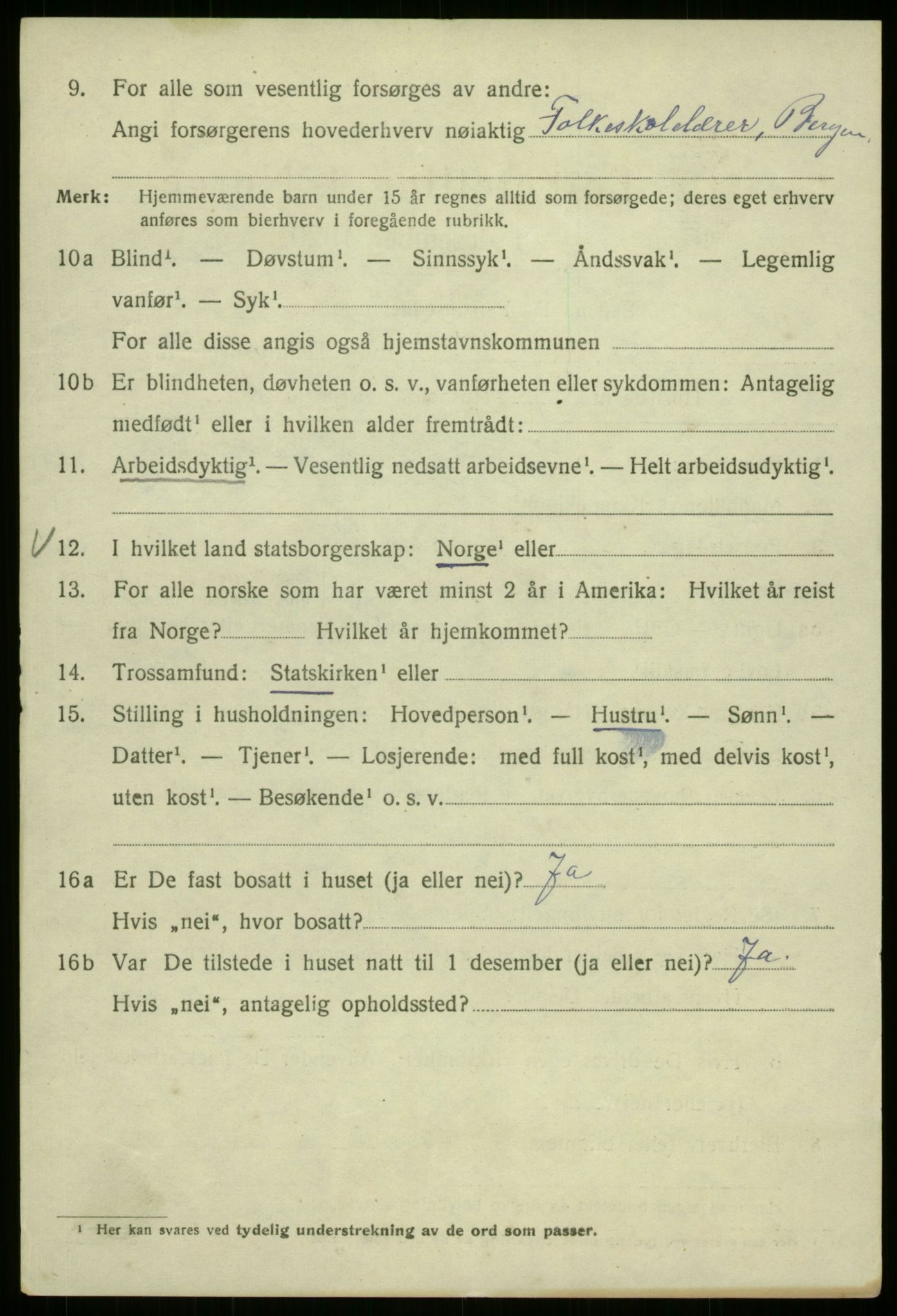 SAB, 1920 census for Bergen, 1920, p. 188116