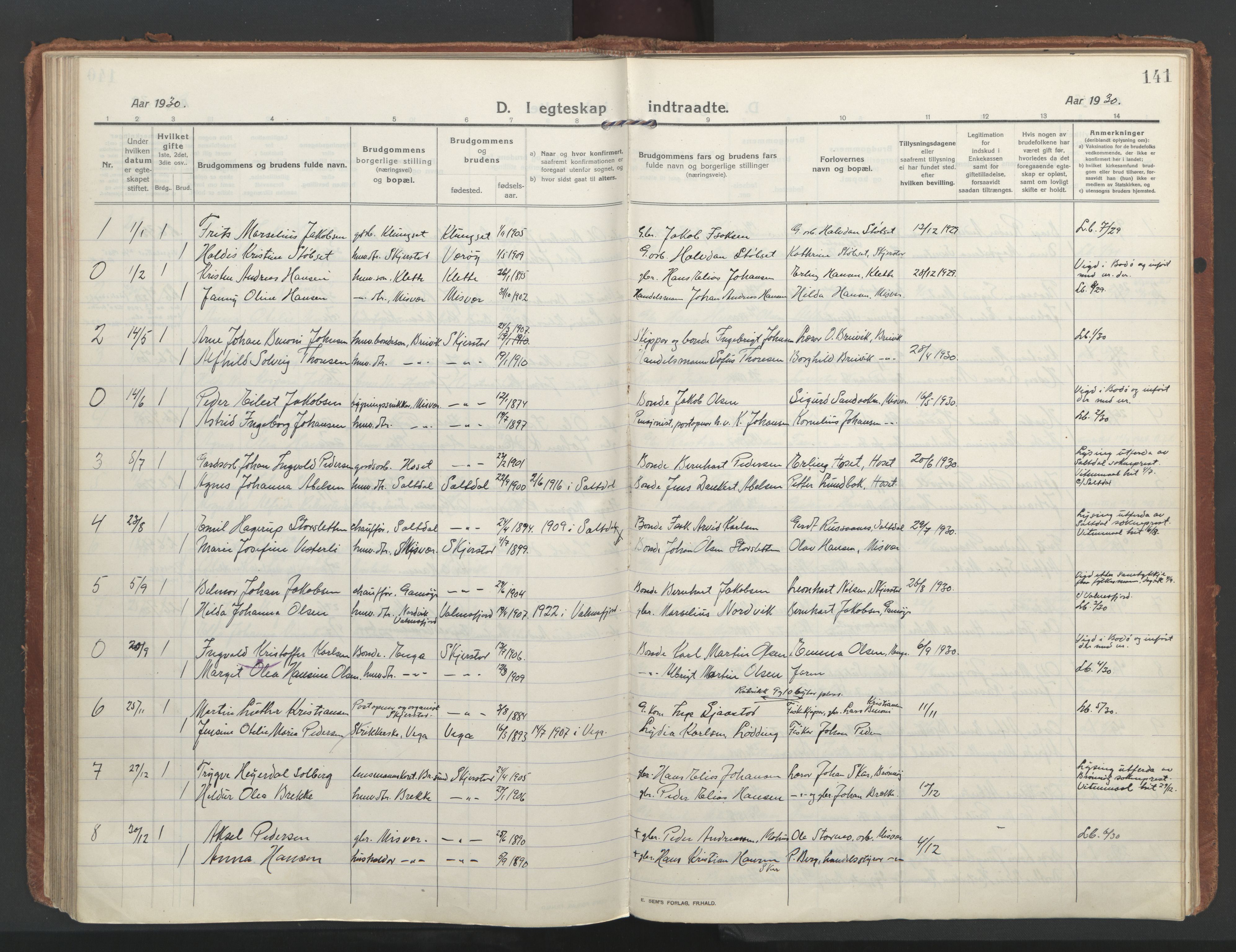 Ministerialprotokoller, klokkerbøker og fødselsregistre - Nordland, AV/SAT-A-1459/852/L0748: Parish register (official) no. 852A18, 1913-1932, p. 141