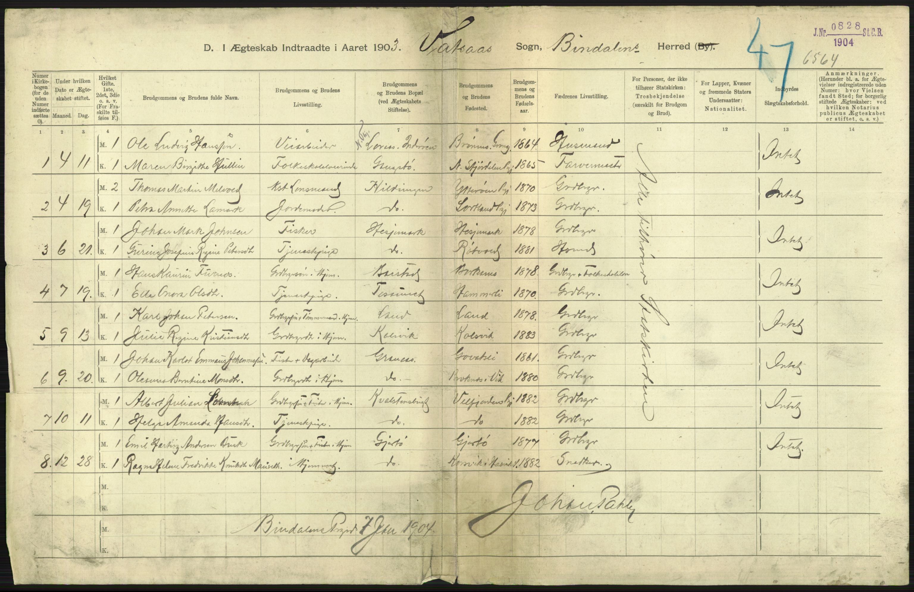 Statistisk sentralbyrå, Sosiodemografiske emner, Befolkning, AV/RA-S-2228/D/Df/Dfa/Dfaa/L0019: Nordlands amt: Fødte, gifte, døde., 1903, p. 47