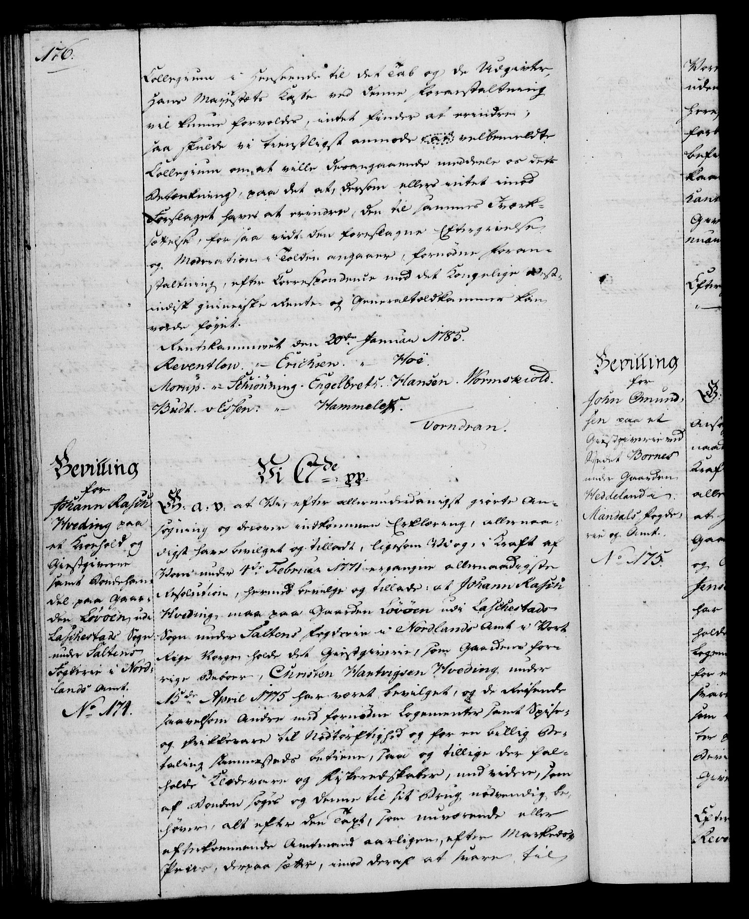 Rentekammeret, Kammerkanselliet, RA/EA-3111/G/Gg/Gga/L0013: Norsk ekspedisjonsprotokoll med register (merket RK 53.13), 1784-1787, p. 176