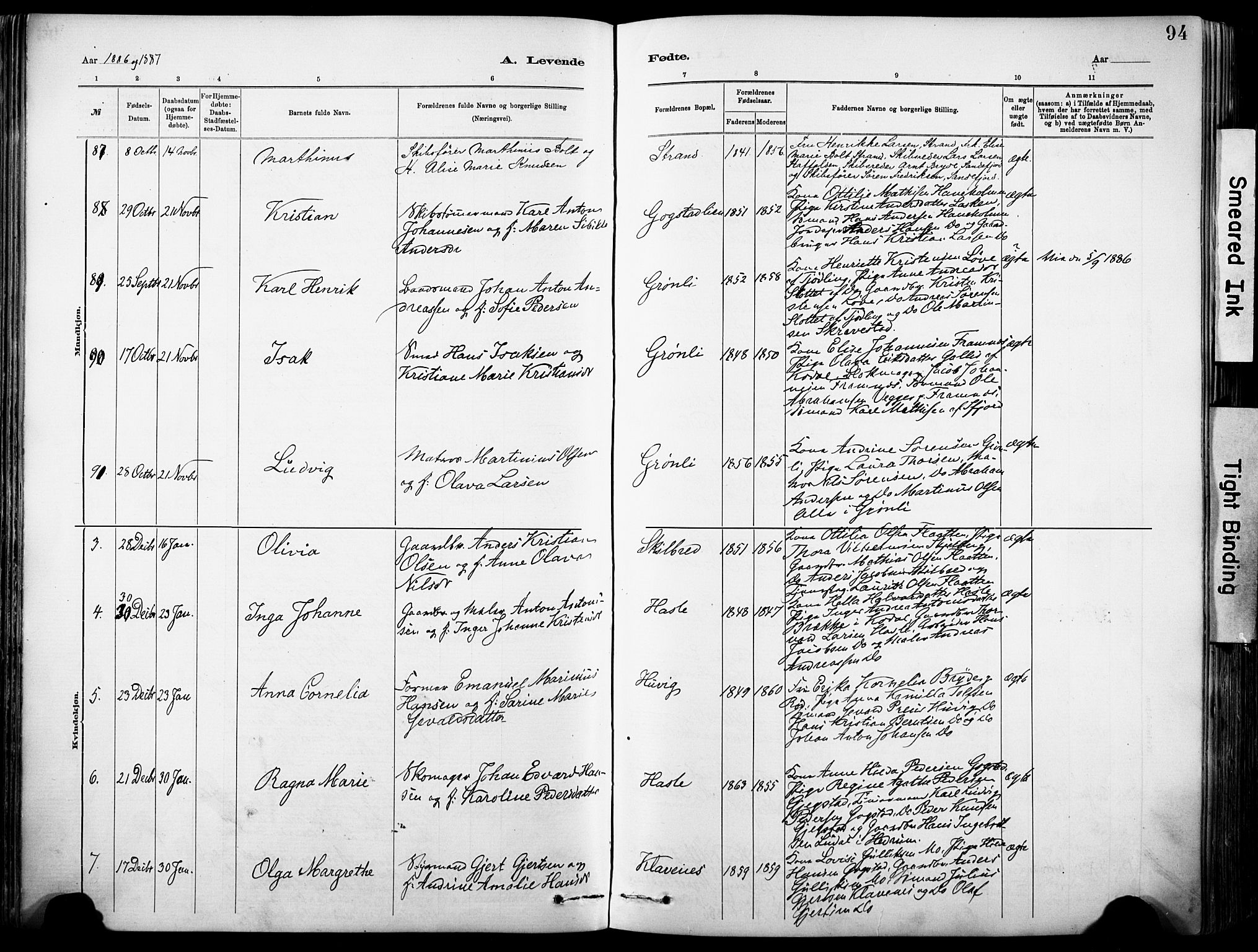 Sandar kirkebøker, SAKO/A-243/F/Fa/L0012: Parish register (official) no. 12, 1883-1895, p. 94