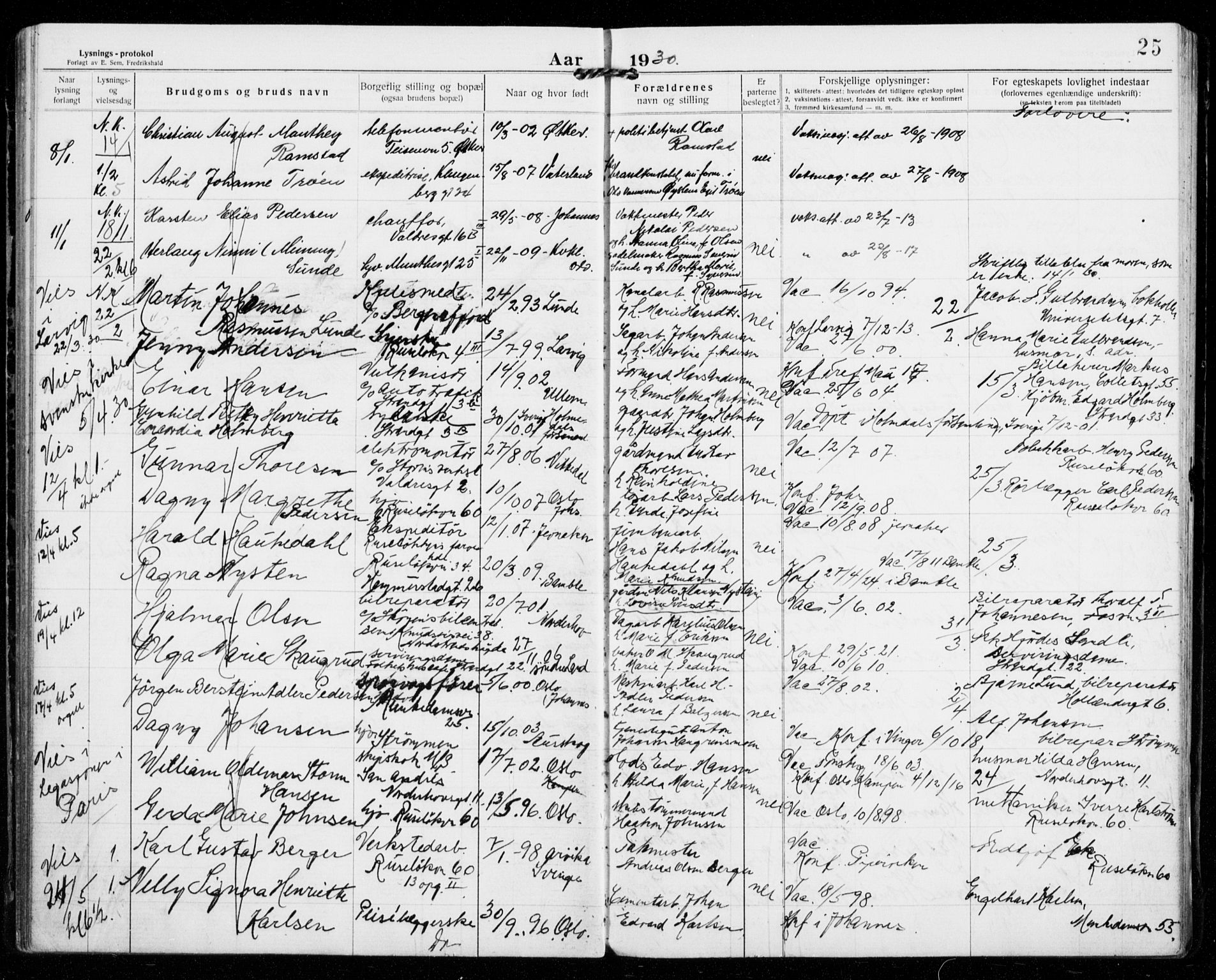 Piperviken prestekontor Kirkebøker, SAO/A-10874/H/L0002: Banns register no. 2, 1922-1942, p. 25
