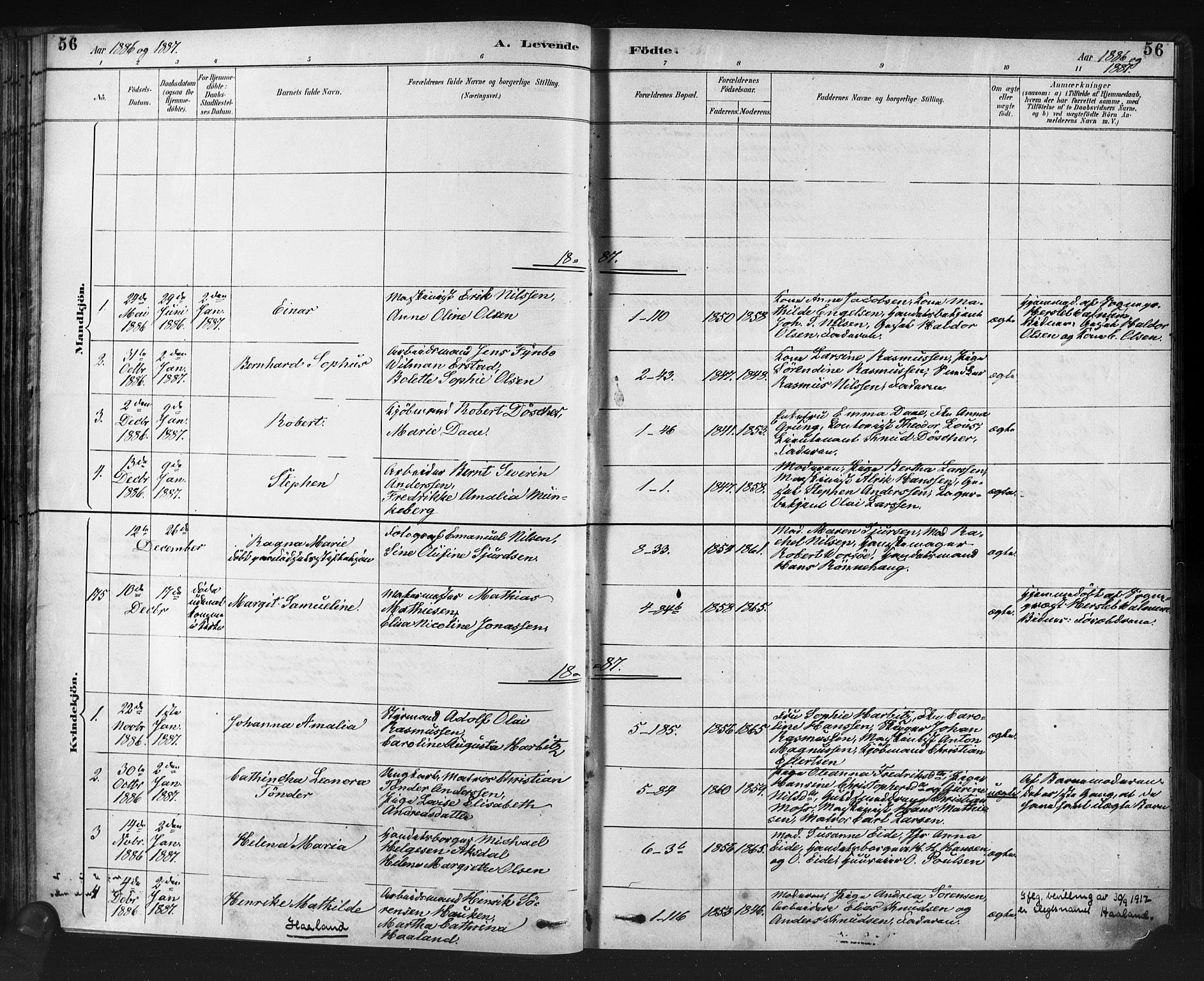 Nykirken Sokneprestembete, SAB/A-77101/H/Haa: Parish register (official) no. B 5, 1885-1894, p. 56