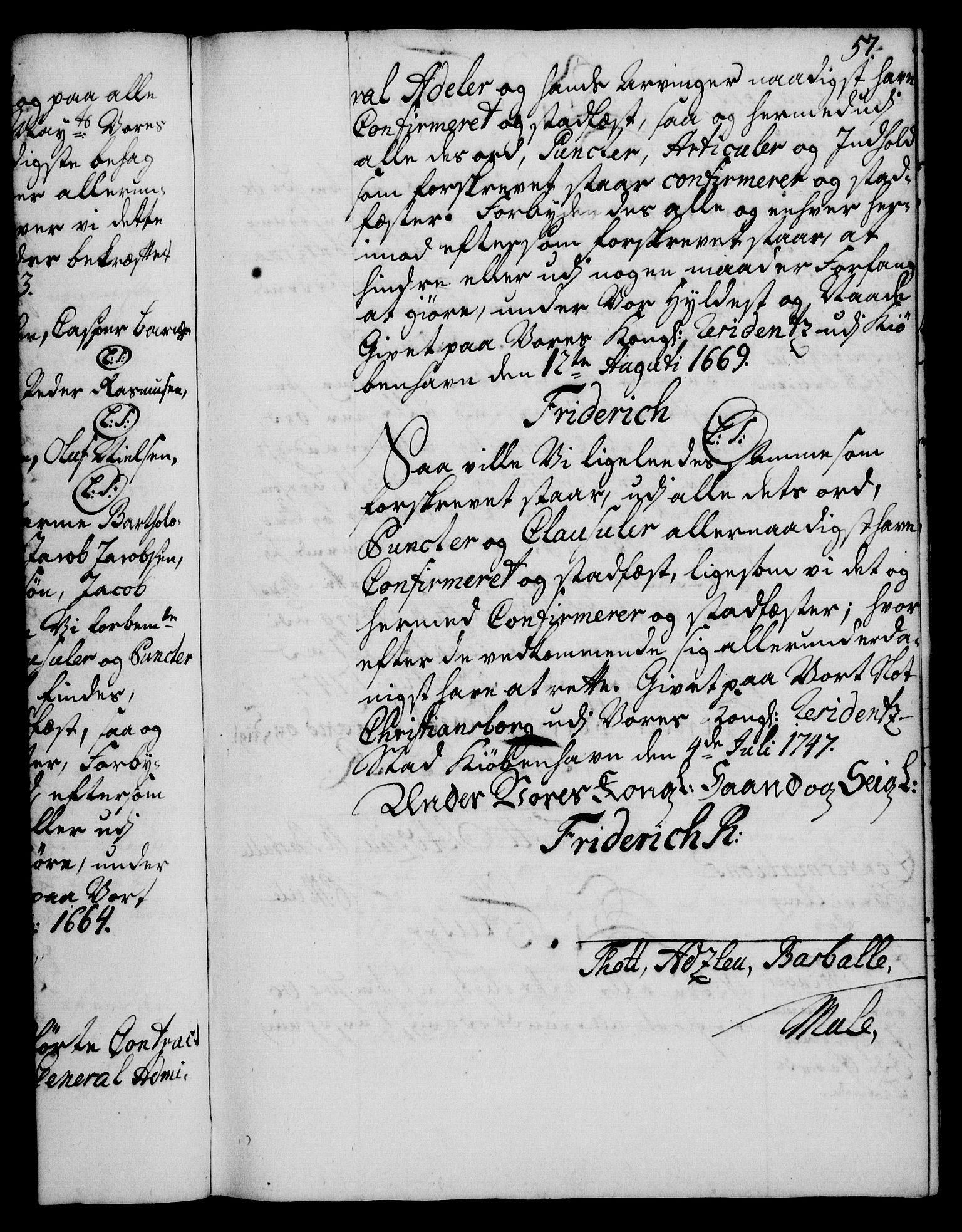 Rentekammeret, Kammerkanselliet, RA/EA-3111/G/Gg/Ggc/Ggca/L0001: Norsk konfirmasjonsekspedisjonsprotokoll med register (merket RK 53.23), 1746-1750, p. 57