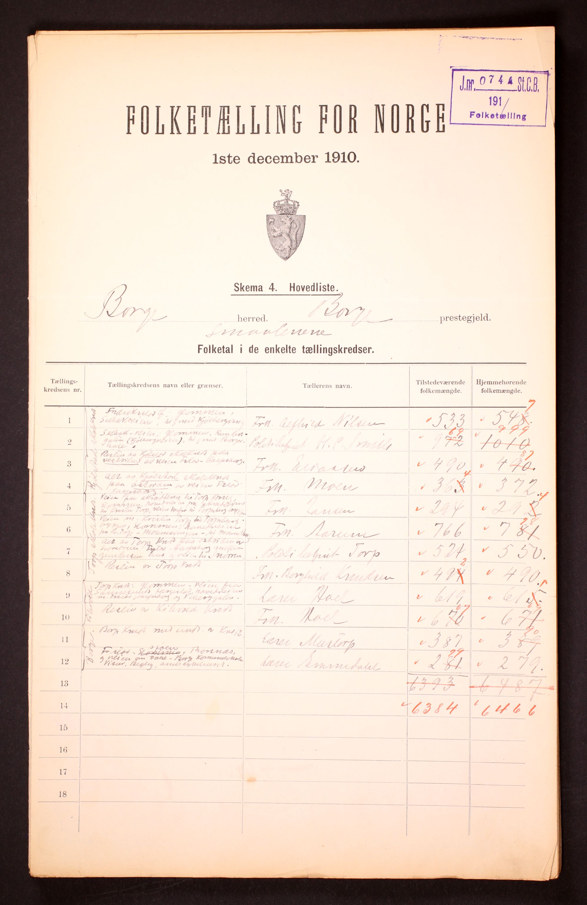 RA, 1910 census for Borge, 1910, p. 2