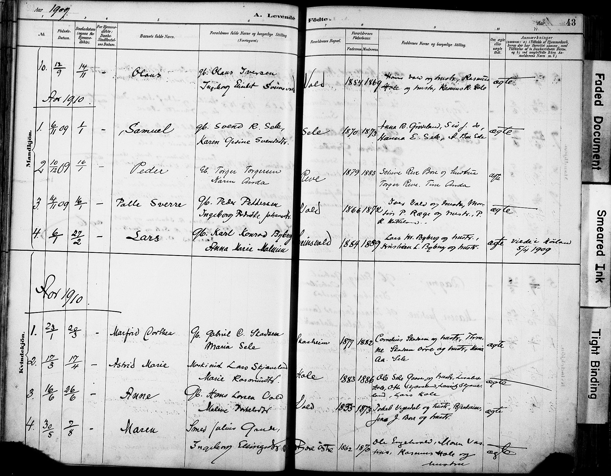 Klepp sokneprestkontor, AV/SAST-A-101803/001/3/30BA/L0008: Parish register (official) no. A 9, 1886-1919, p. 43