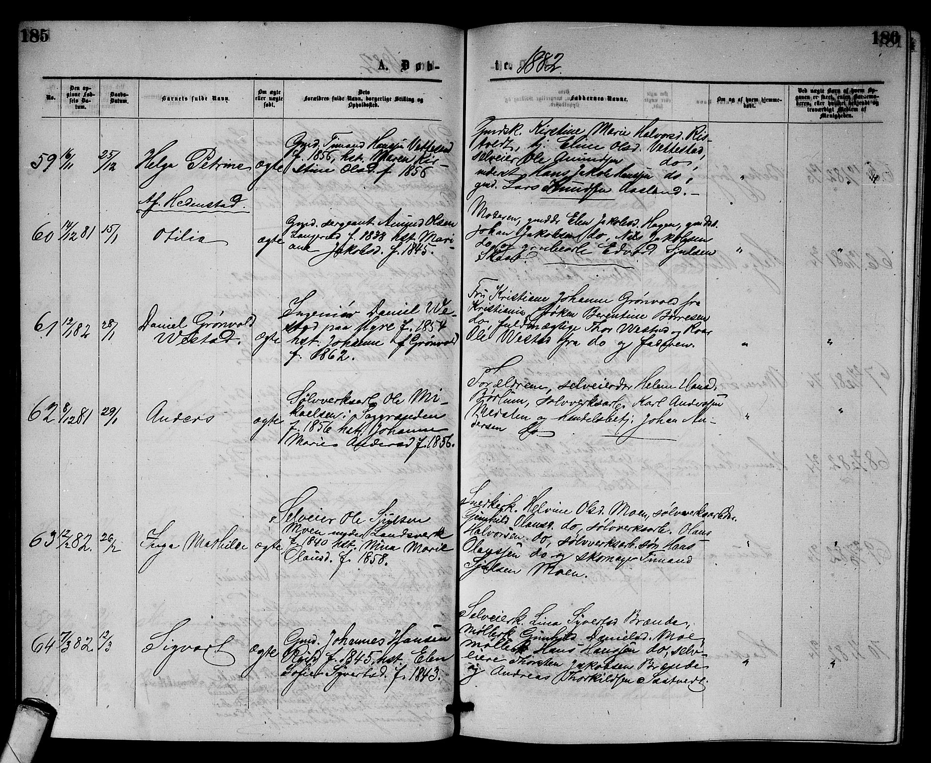 Sandsvær kirkebøker, AV/SAKO-A-244/G/Gb/L0001: Parish register (copy) no. II 1, 1874-1885, p. 185-186