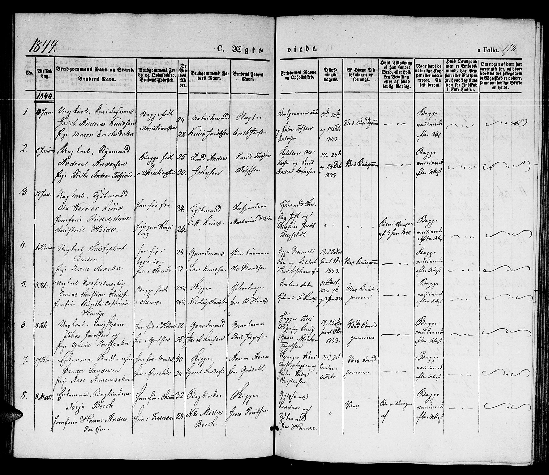 Kristiansand domprosti, SAK/1112-0006/F/Fb/L0010: Parish register (copy) no. B 10, 1843-1850, p. 178