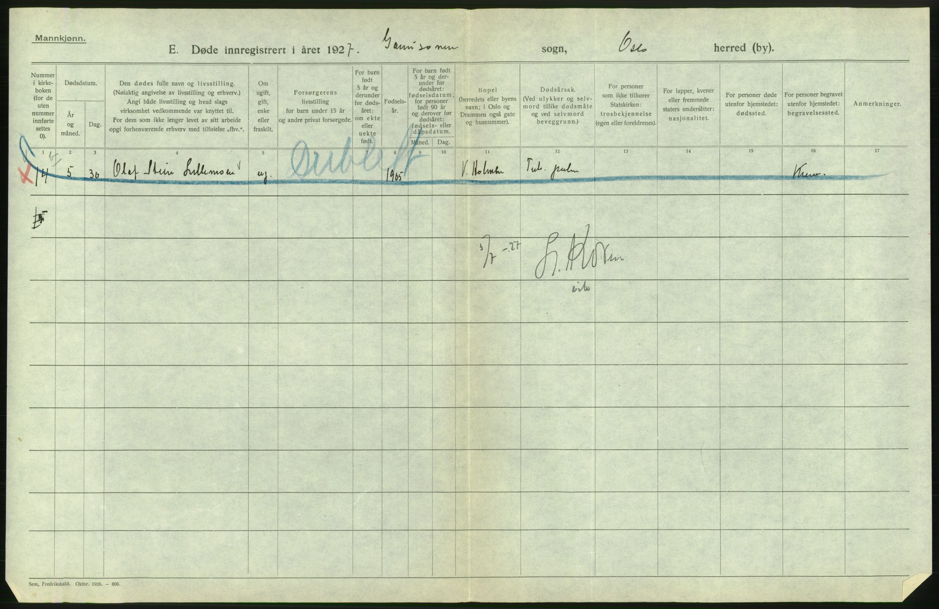 Statistisk sentralbyrå, Sosiodemografiske emner, Befolkning, RA/S-2228/D/Df/Dfc/Dfcg/L0009: Oslo: Døde menn, 1927, p. 632