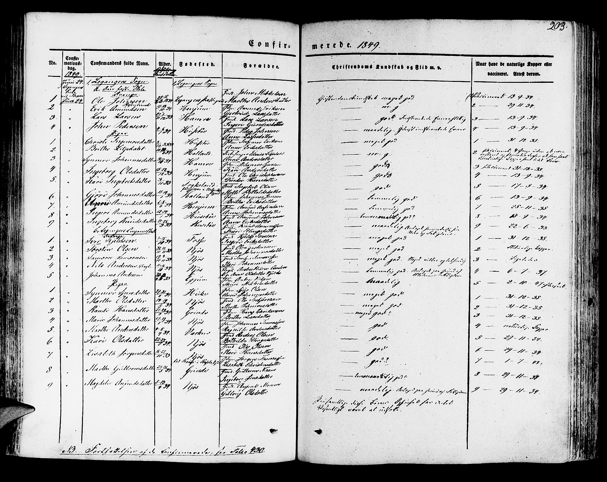 Leikanger sokneprestembete, SAB/A-81001: Parish register (official) no. A 7, 1838-1851, p. 203