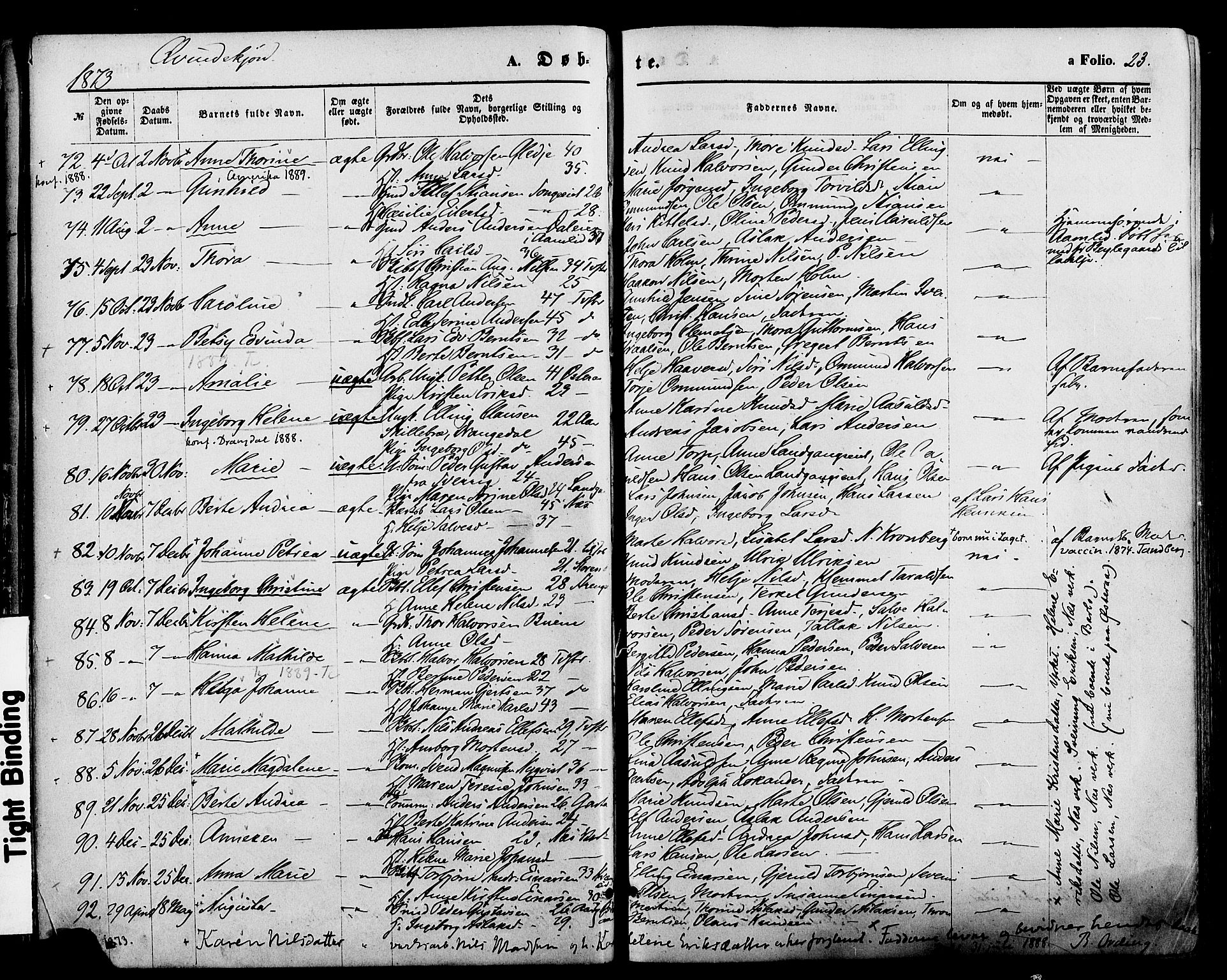 Holt sokneprestkontor, AV/SAK-1111-0021/F/Fa/L0010: Parish register (official) no. A 10, 1872-1885, p. 23