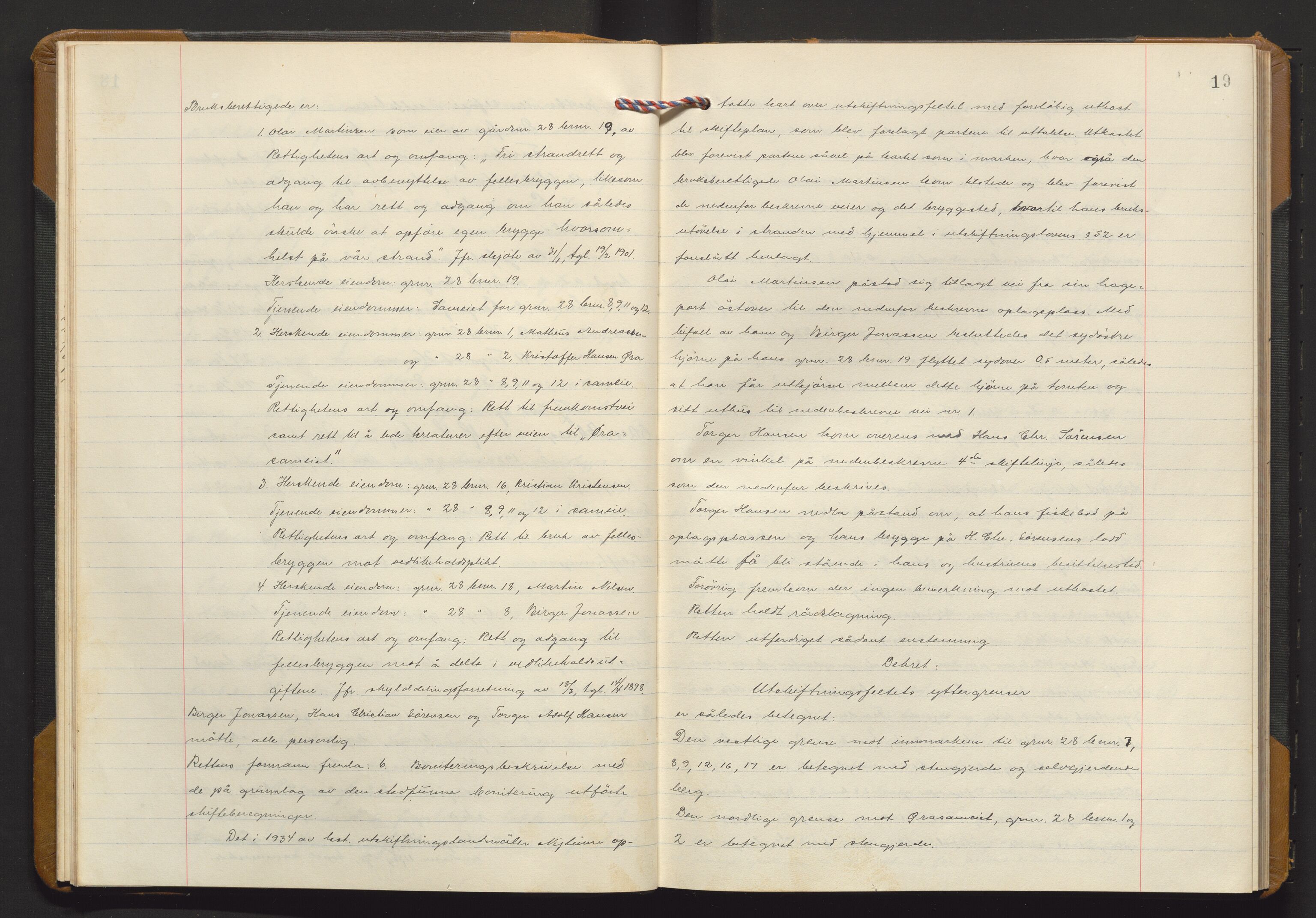 Utskiftningsvesenet i Vestfold, AV/SAKO-A-797/F/Fa/L0021: Rettsbok (forhandlingsprotokoll), 1934-1935, p. 18b-19a
