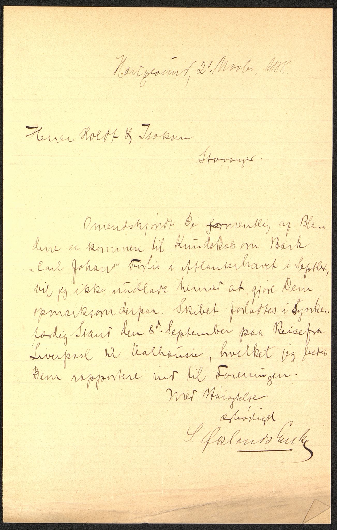 Pa 63 - Østlandske skibsassuranceforening, VEMU/A-1079/G/Ga/L0023/0001: Havaridokumenter / Carl Johan, Titania, Norrøna, Thor, Try, Louise, 1888, p. 8