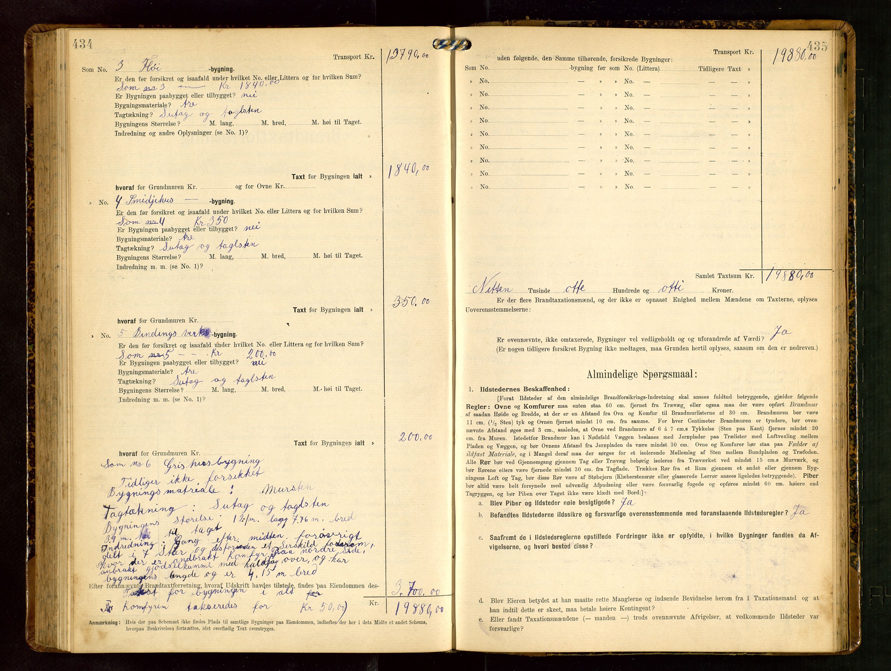 Håland lensmannskontor, SAST/A-100100/Gob/L0003: Branntakstprotokoll - skjematakst. Register i boken., 1909-1910, p. 434-435