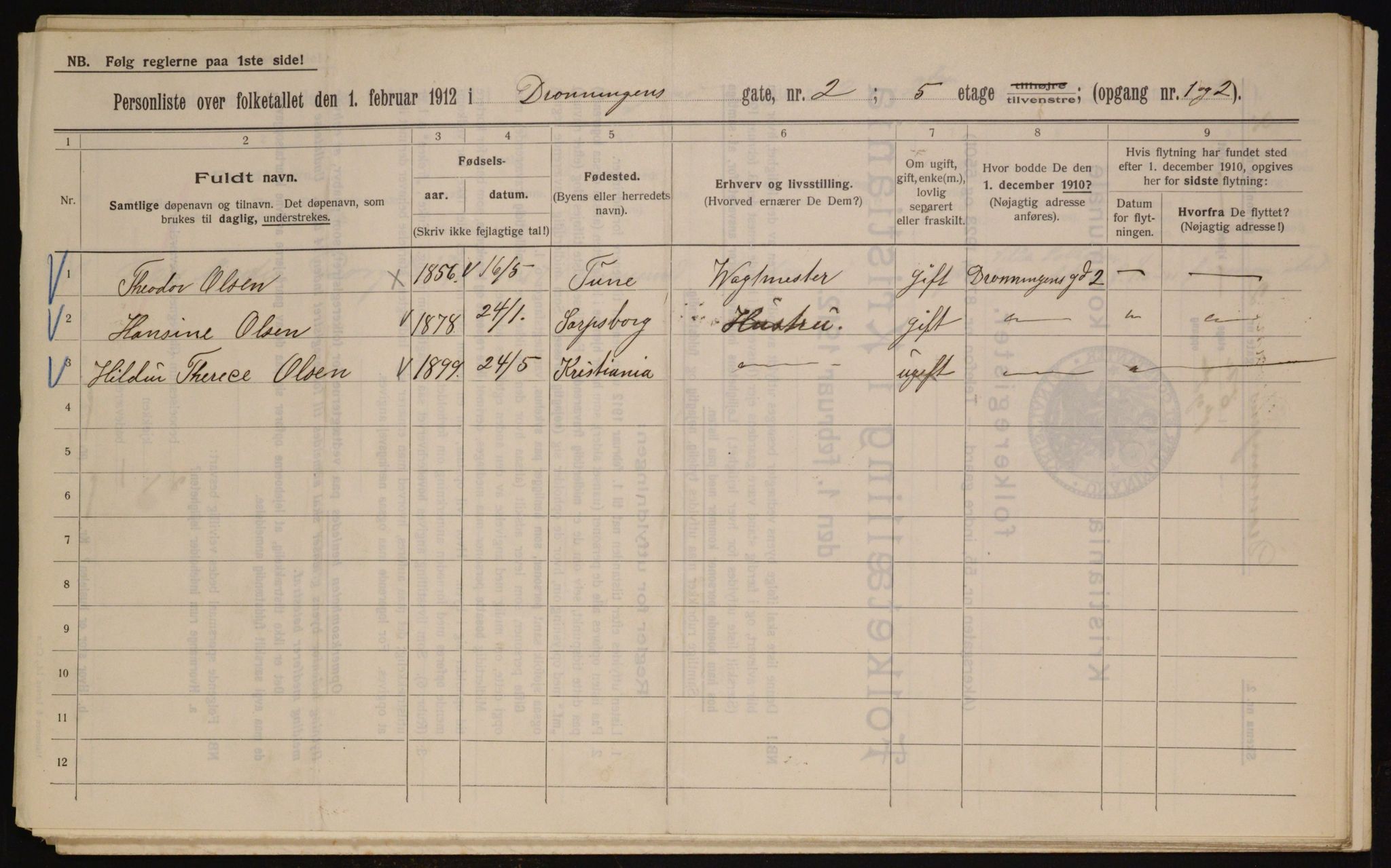 OBA, Municipal Census 1912 for Kristiania, 1912, p. 17116