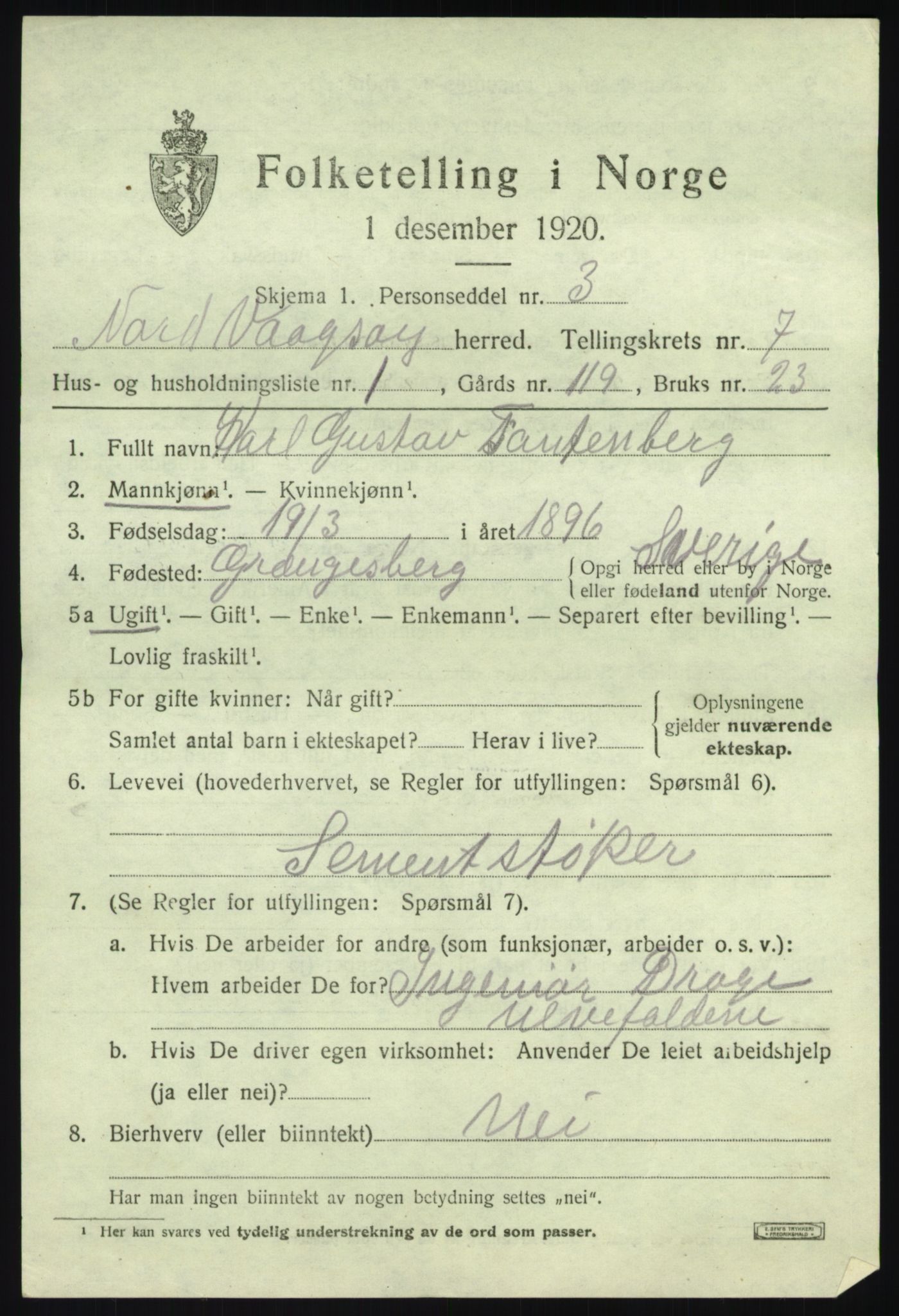 SAB, 1920 census for Nord-Vågsøy, 1920, p. 2536