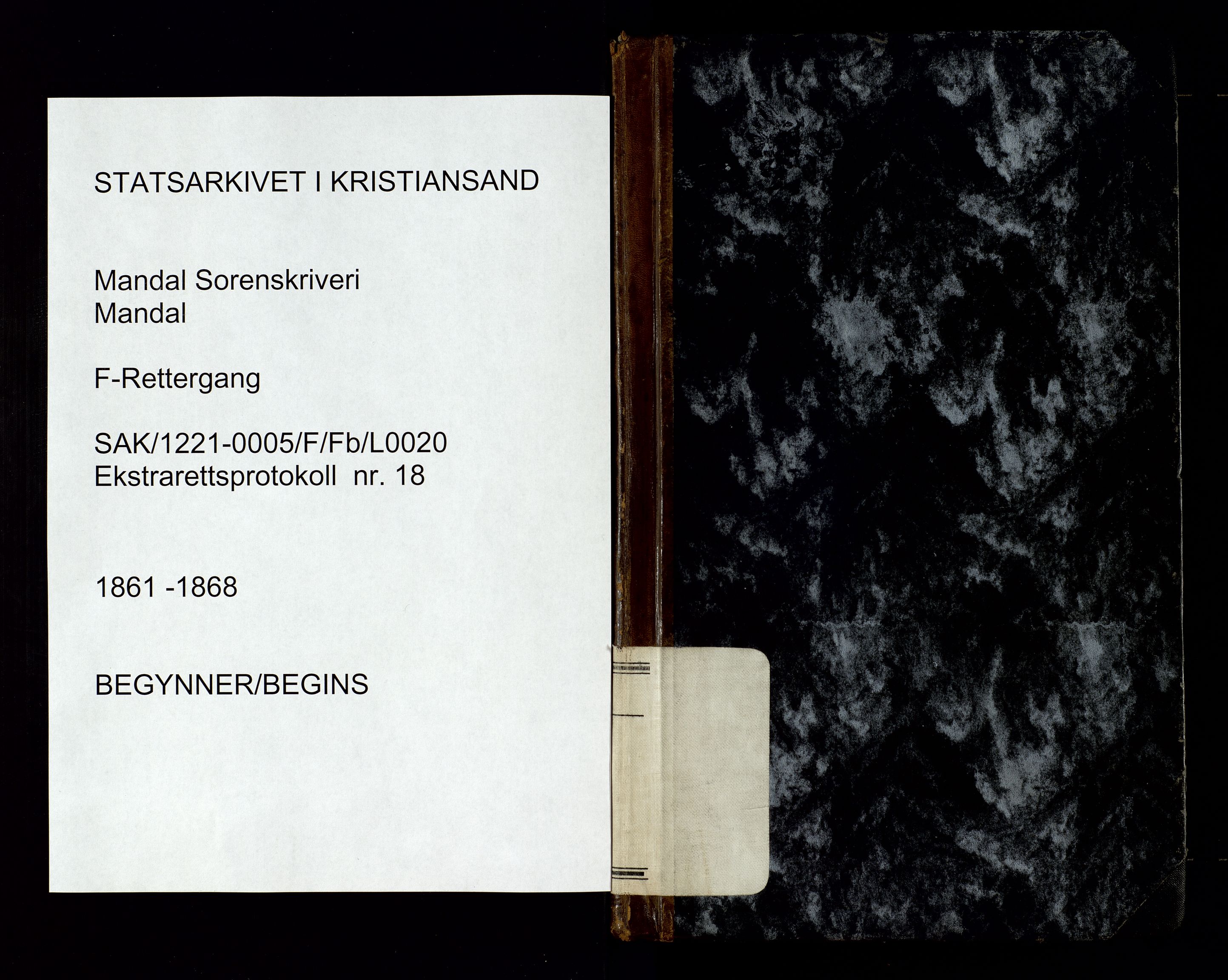 Mandal sorenskriveri, SAK/1221-0005/001/F/Fb/L0020: Ekstrarettsprotokoll nr 18, 1861-1868