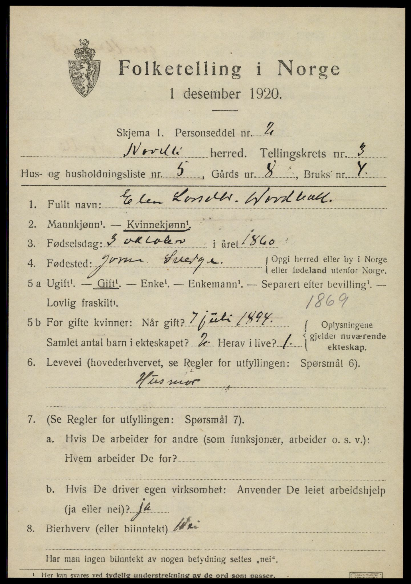 SAT, 1920 census for Nordli, 1920, p. 1451