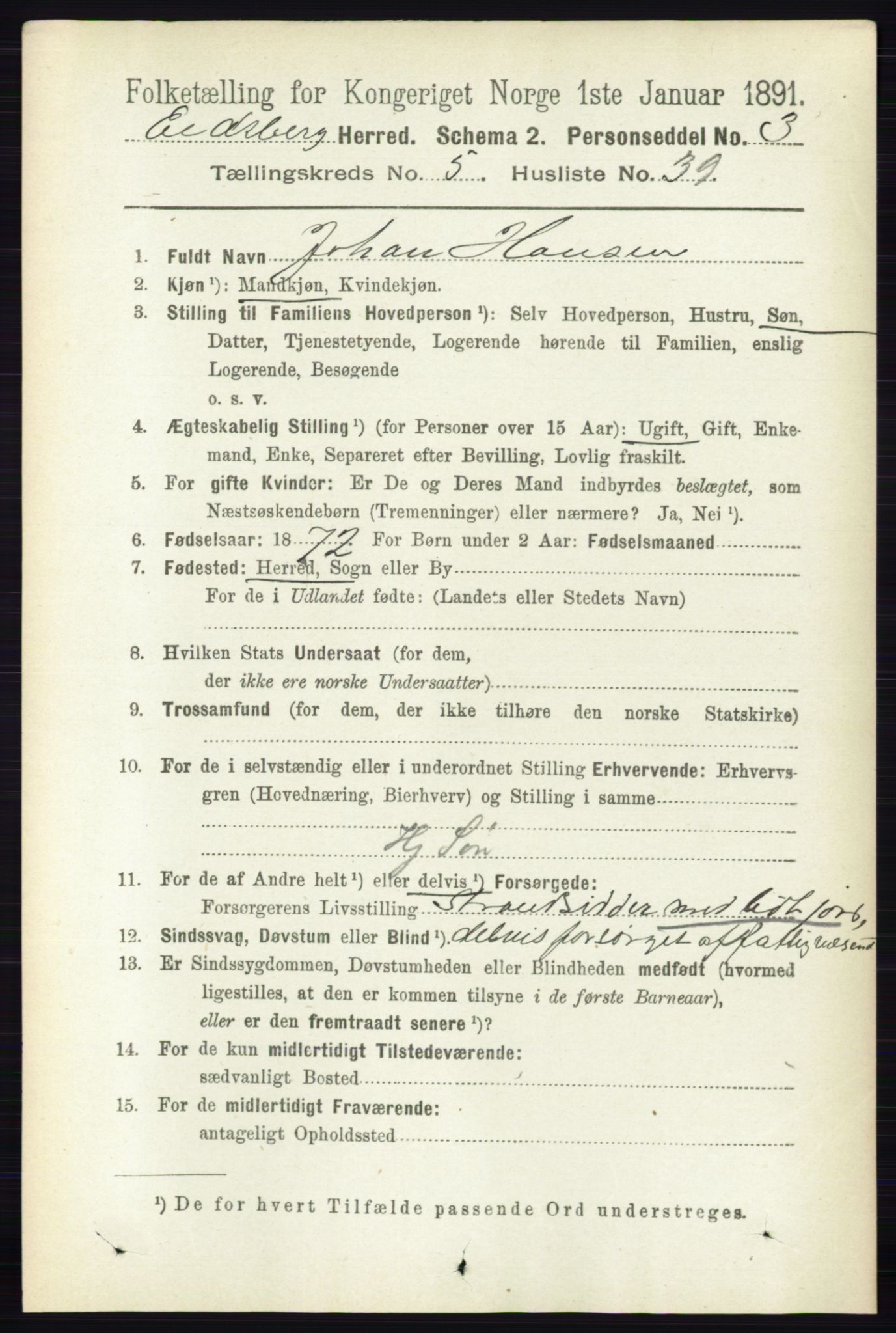 RA, 1891 census for 0125 Eidsberg, 1891, p. 3220