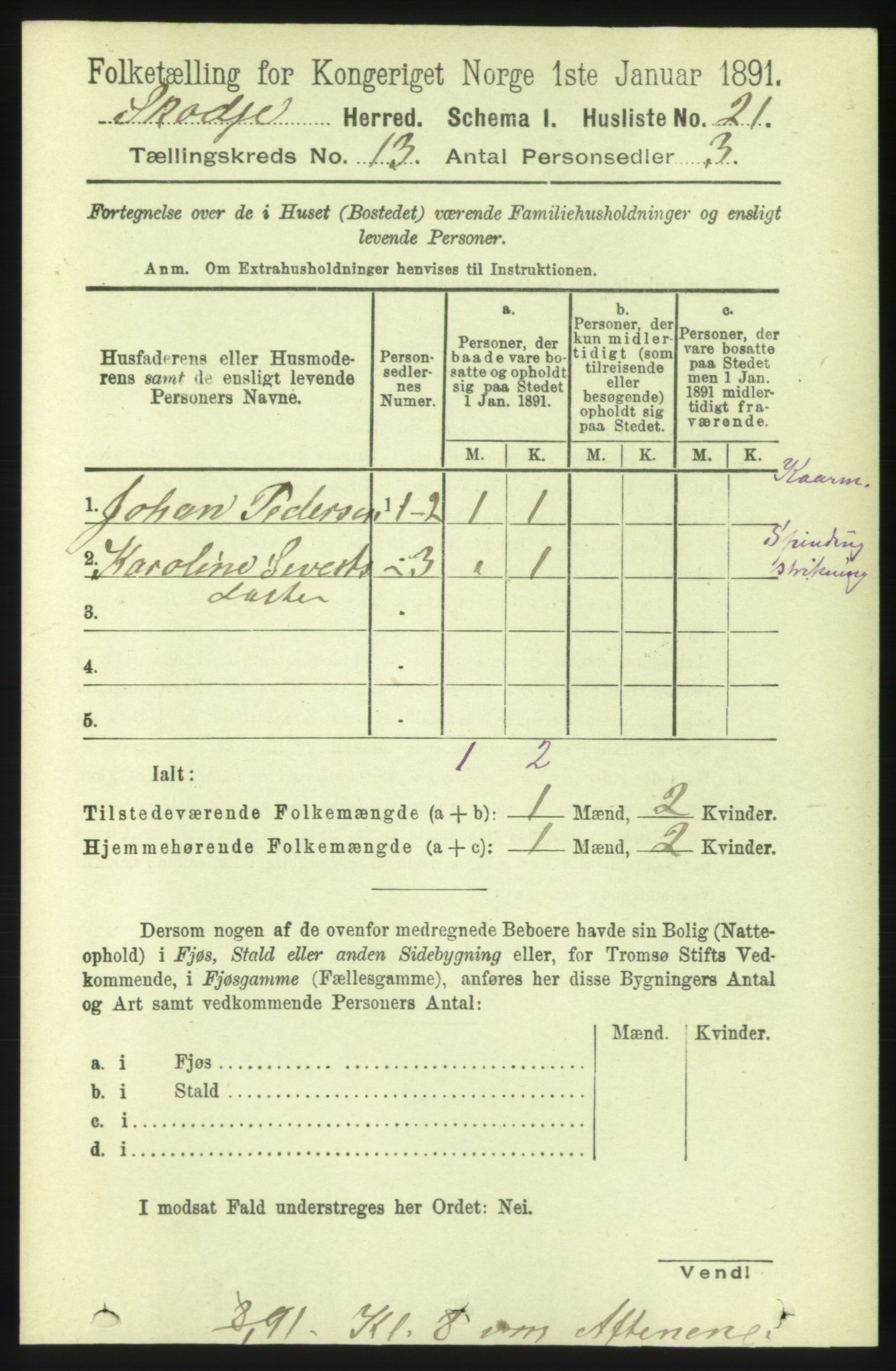 RA, 1891 census for 1529 Skodje, 1891, p. 2815