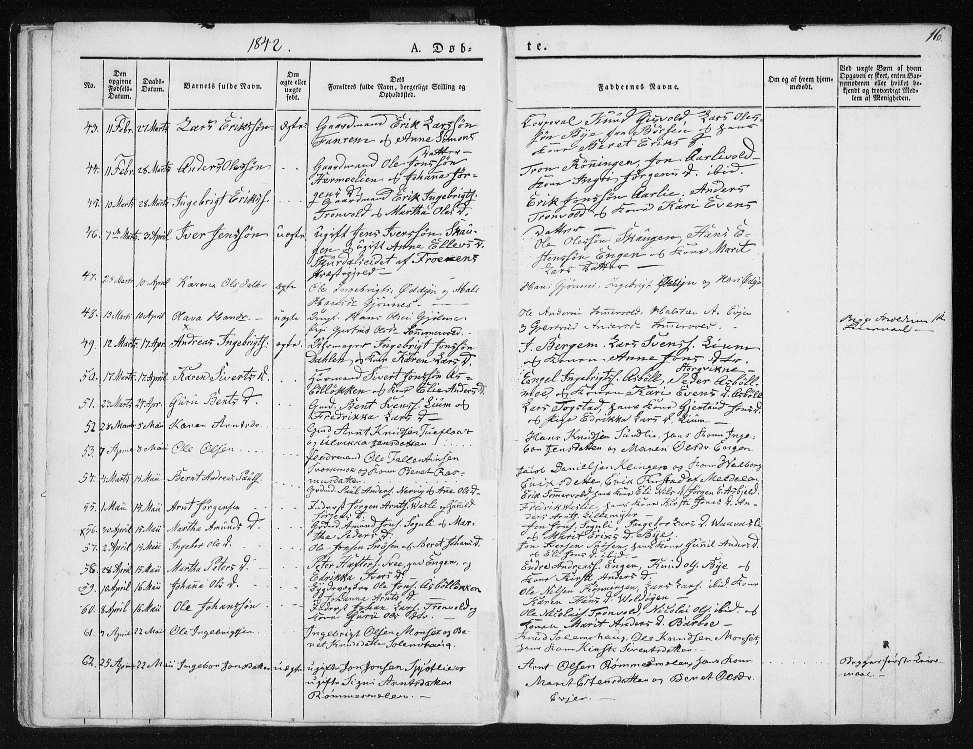 Ministerialprotokoller, klokkerbøker og fødselsregistre - Sør-Trøndelag, SAT/A-1456/668/L0805: Parish register (official) no. 668A05, 1840-1853, p. 16