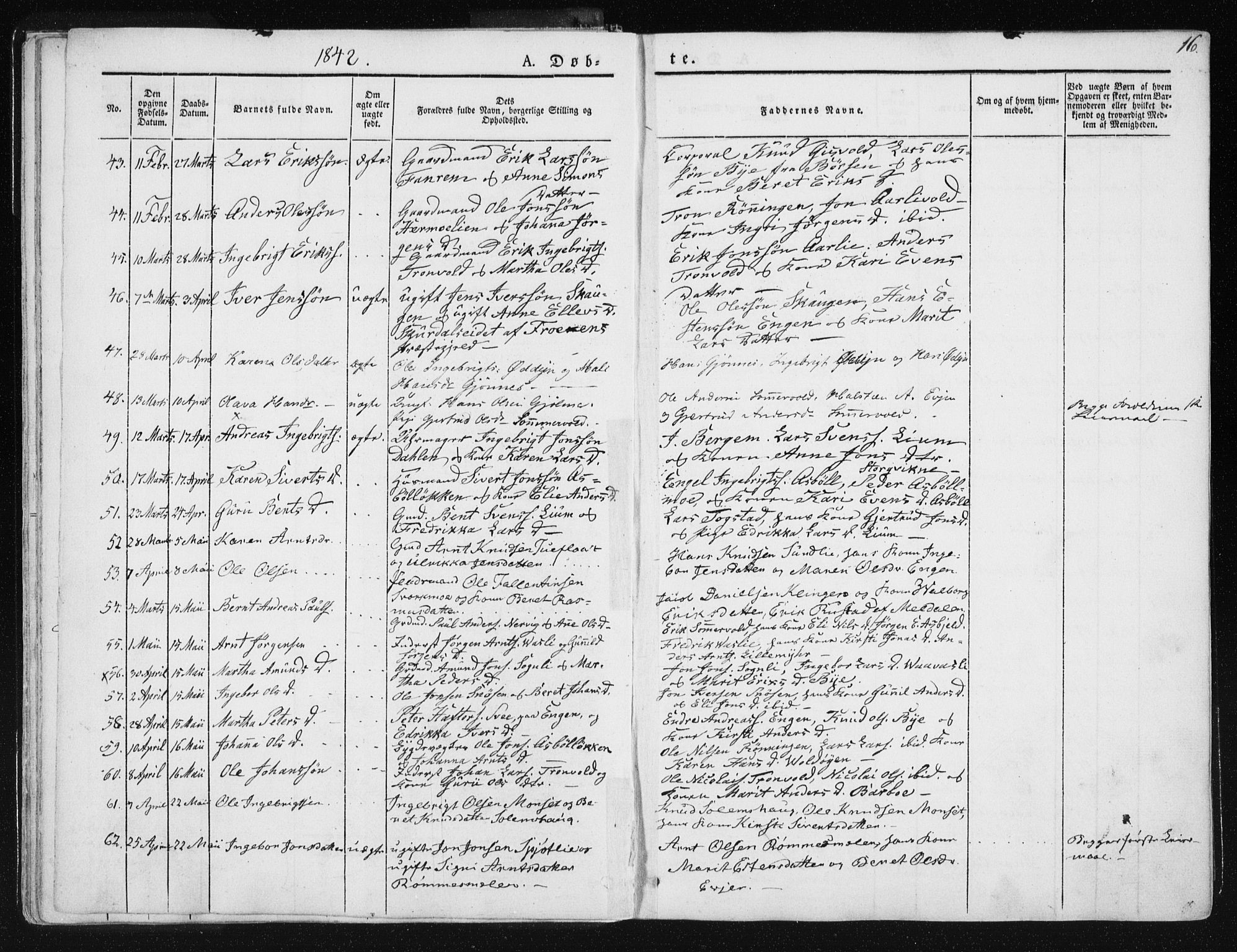 Ministerialprotokoller, klokkerbøker og fødselsregistre - Sør-Trøndelag, AV/SAT-A-1456/668/L0805: Parish register (official) no. 668A05, 1840-1853, p. 16