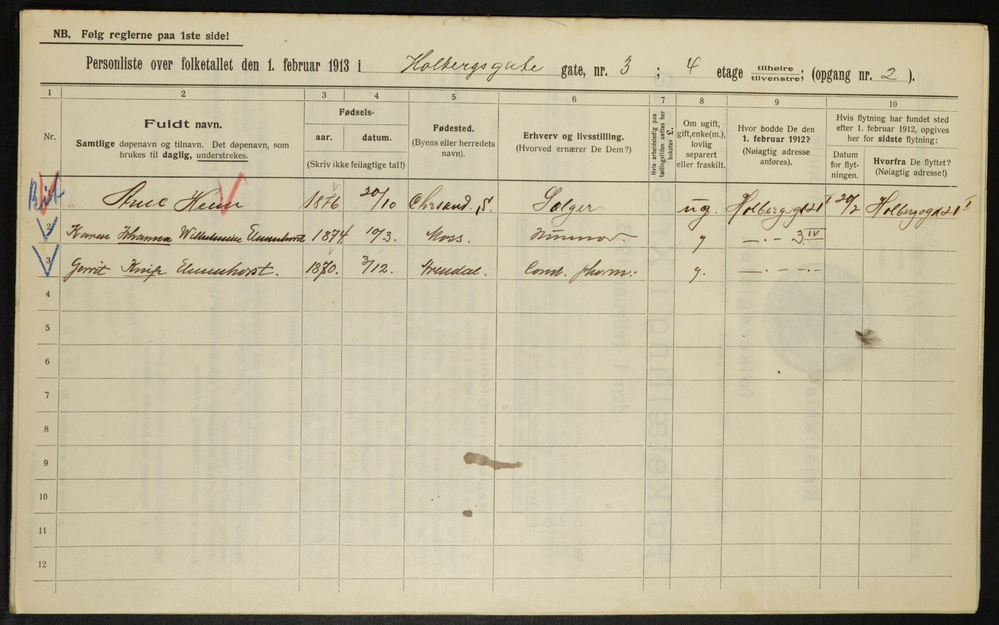 OBA, Municipal Census 1913 for Kristiania, 1913, p. 40069
