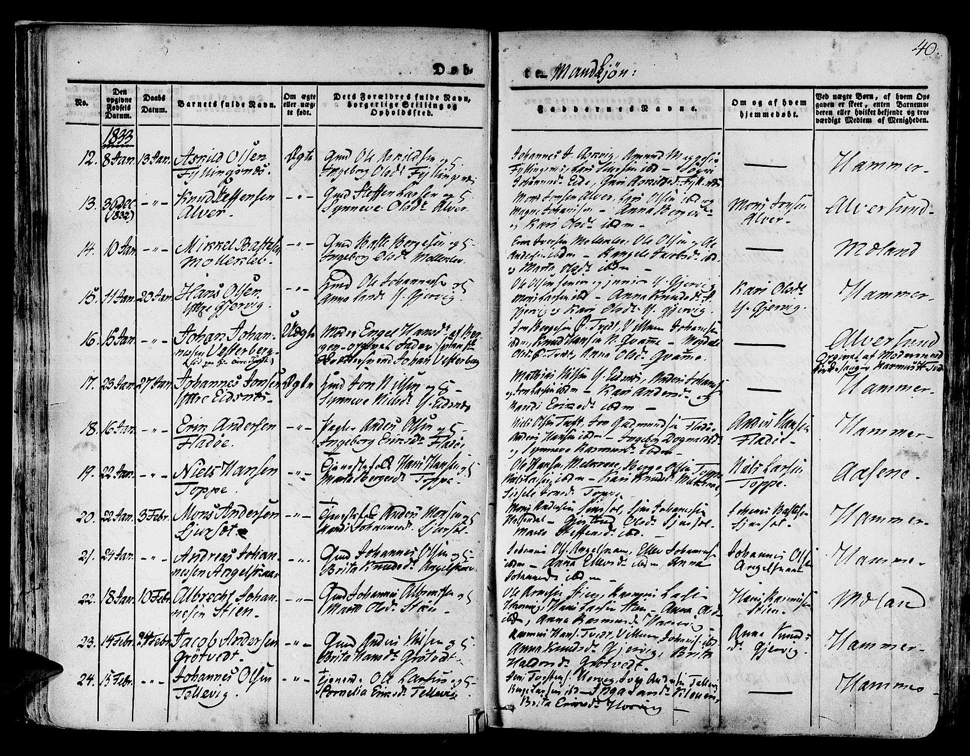 Hamre sokneprestembete, AV/SAB-A-75501/H/Ha/Haa/Haaa/L0011: Parish register (official) no. A 11, 1826-1834, p. 40