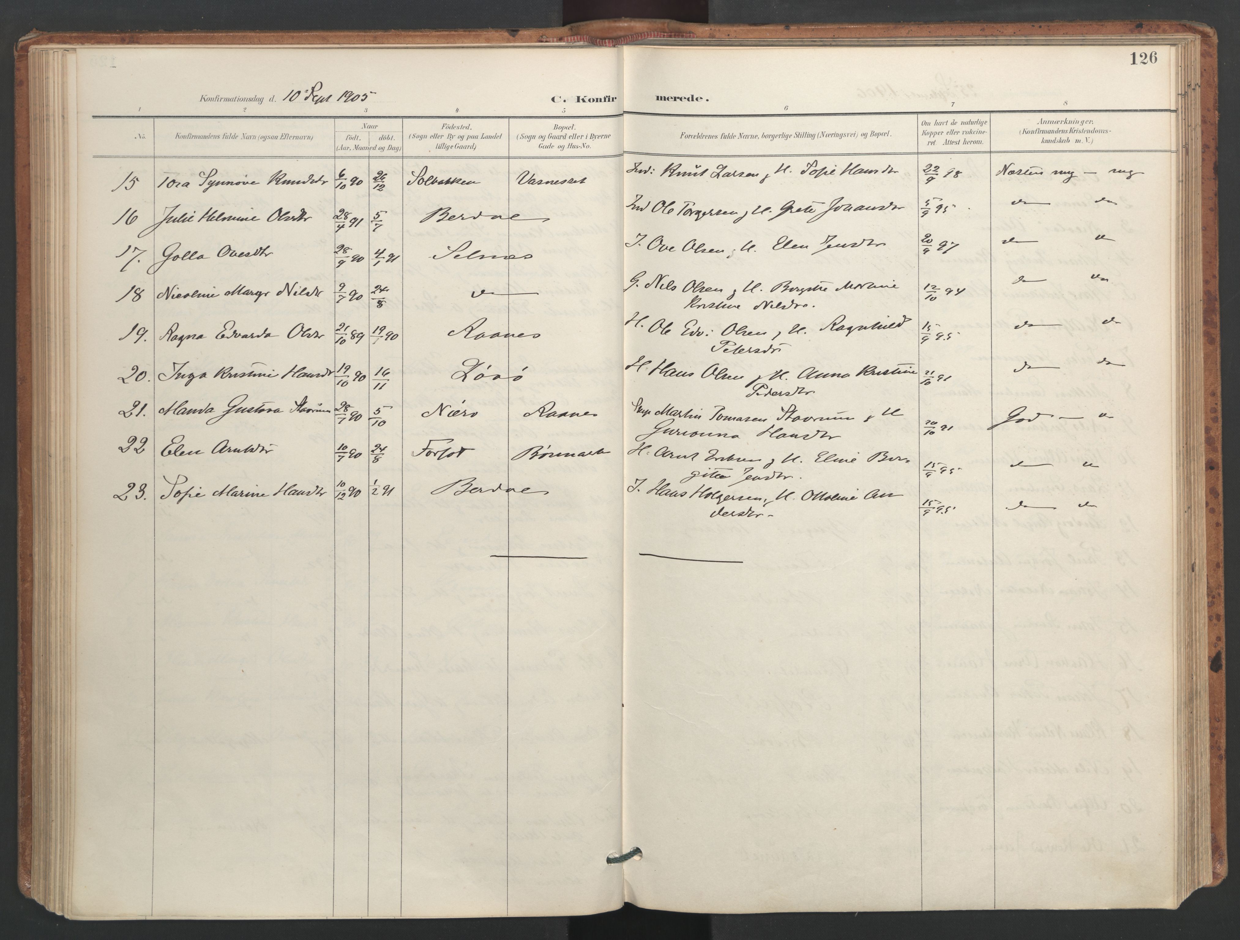 Ministerialprotokoller, klokkerbøker og fødselsregistre - Sør-Trøndelag, AV/SAT-A-1456/655/L0681: Parish register (official) no. 655A10, 1895-1907, p. 126