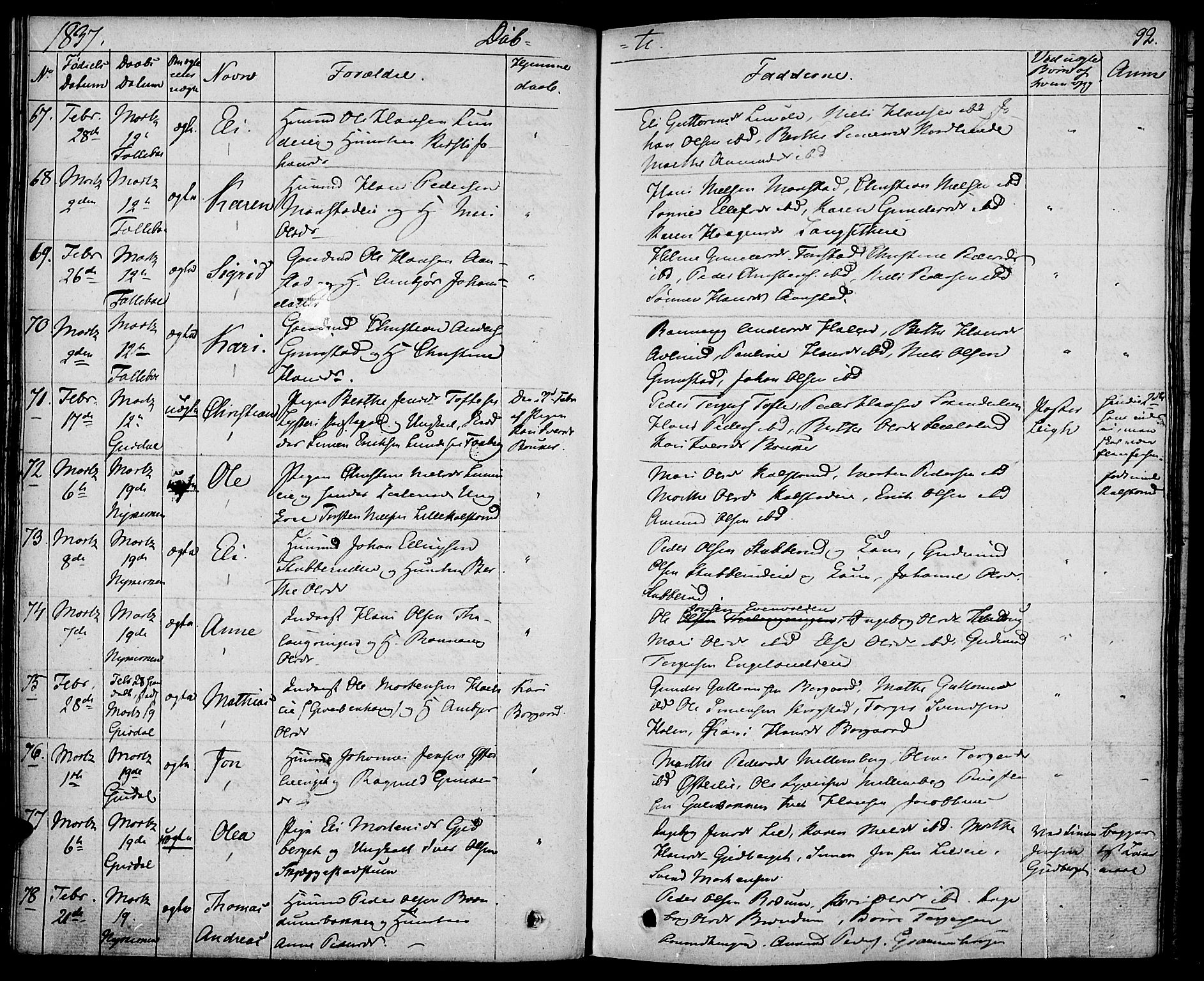 Gausdal prestekontor, AV/SAH-PREST-090/H/Ha/Haa/L0006: Parish register (official) no. 6, 1830-1839, p. 92