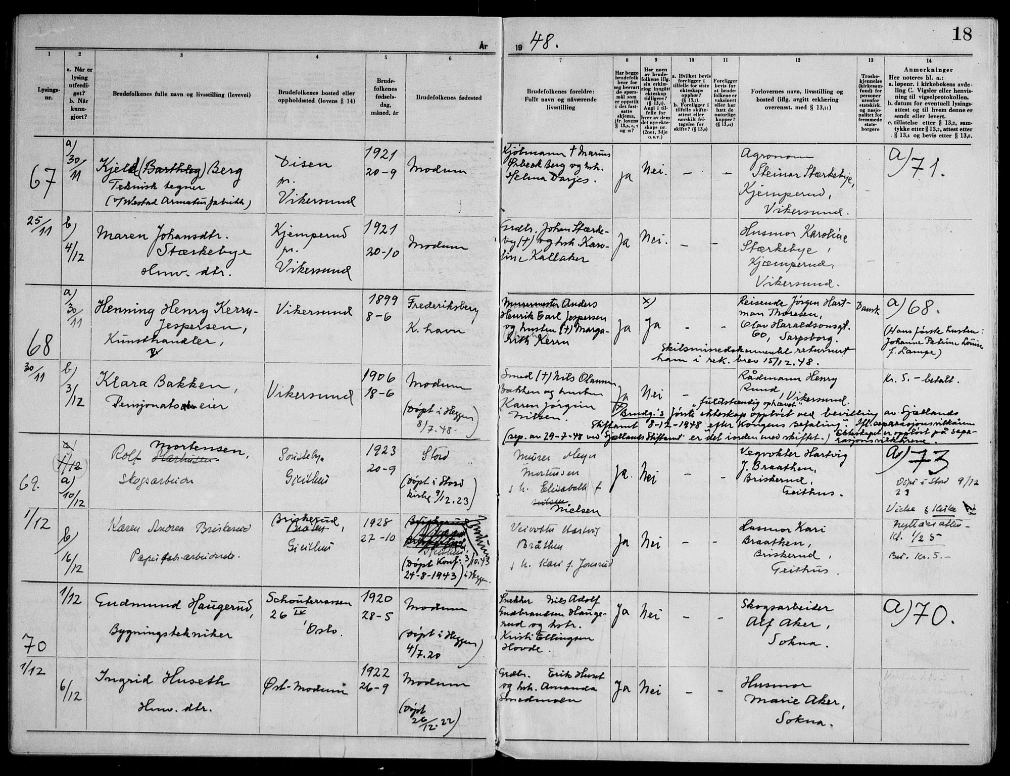 Modum kirkebøker, SAKO/A-234/H/Ha/L0005: Banns register no. I 5, 1949-1953, p. 18