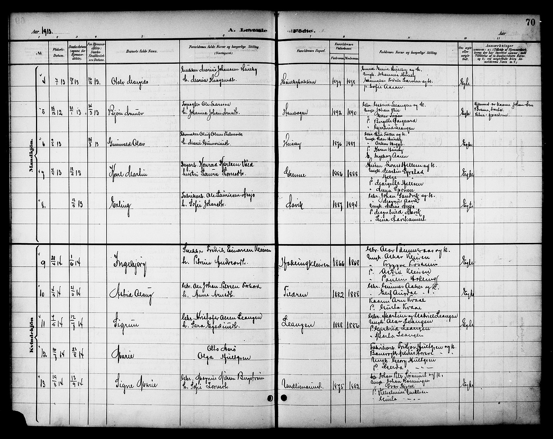 Ministerialprotokoller, klokkerbøker og fødselsregistre - Nord-Trøndelag, SAT/A-1458/714/L0135: Parish register (copy) no. 714C04, 1899-1918, p. 70