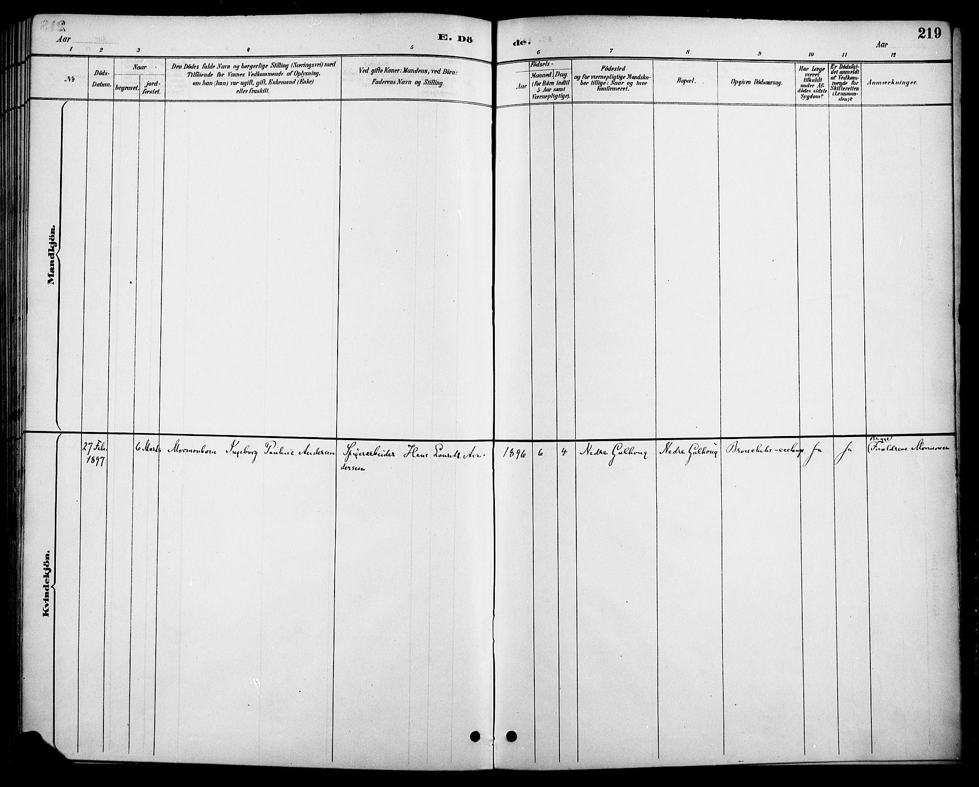 Vestre Aker prestekontor Kirkebøker, AV/SAO-A-10025/F/Fa/L0011: Parish register (official) no. 11, 1886-1904, p. 219