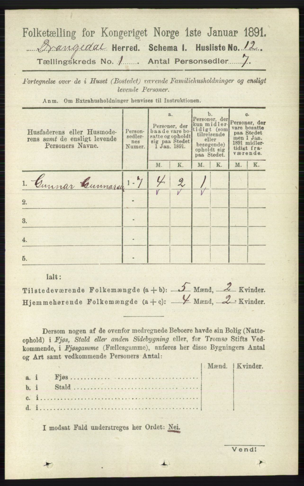 RA, 1891 census for 0817 Drangedal, 1891, p. 43