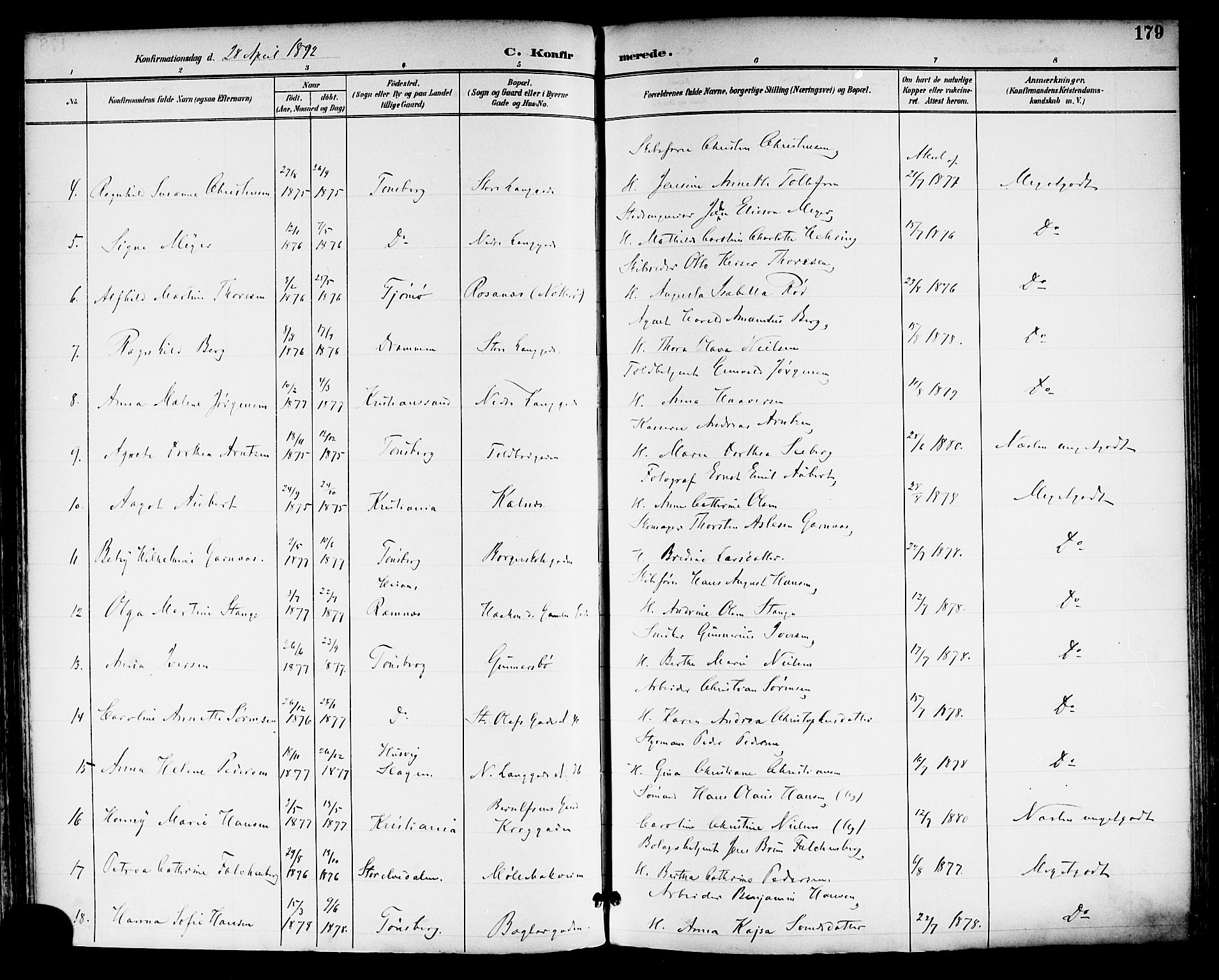 Tønsberg kirkebøker, SAKO/A-330/F/Fa/L0012: Parish register (official) no. I 12, 1891-1899, p. 179