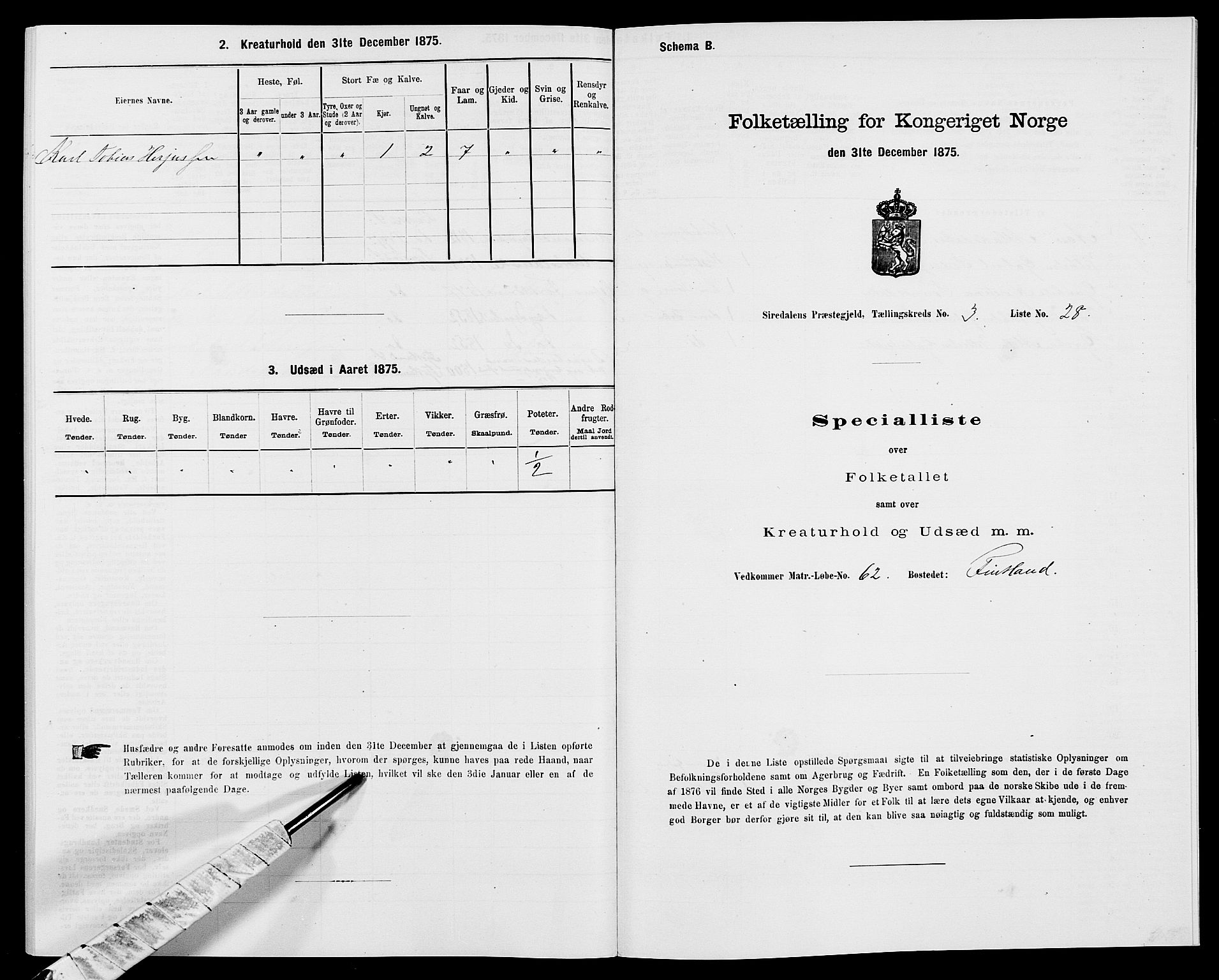 SAK, 1875 census for 1046P Sirdal, 1875, p. 330