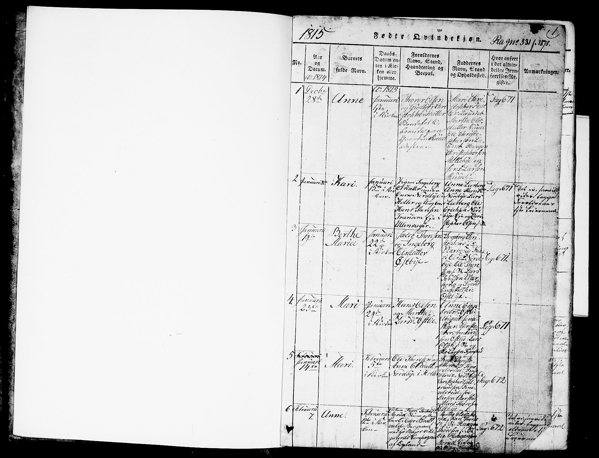 Nannestad prestekontor Kirkebøker, SAO/A-10414a/G/Ga/L0001: Parish register (copy) no. I 1, 1815-1839, p. 0-1