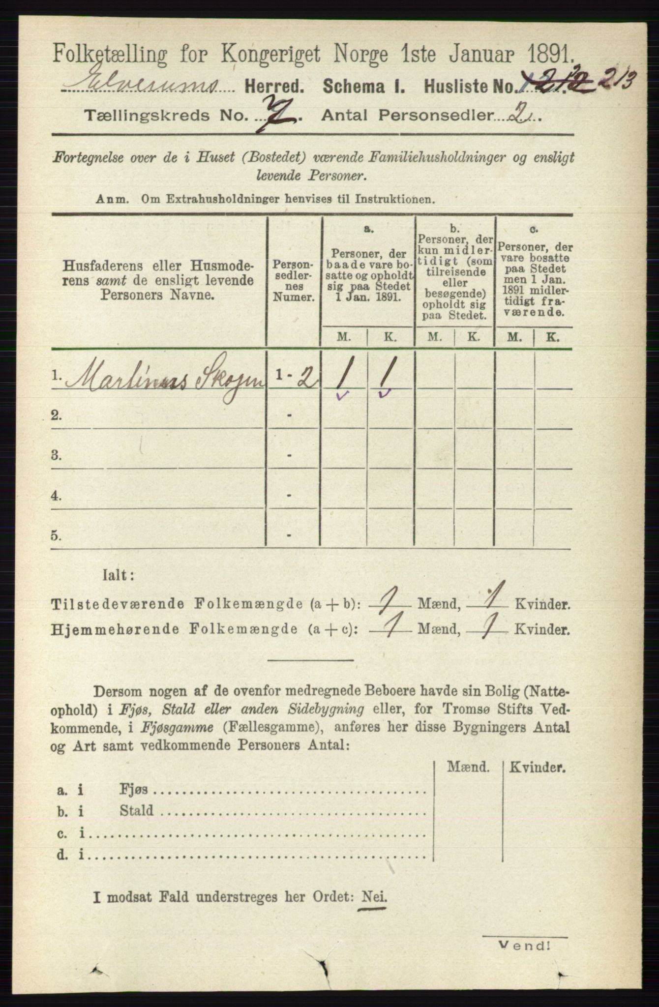 RA, 1891 census for 0427 Elverum, 1891, p. 5663