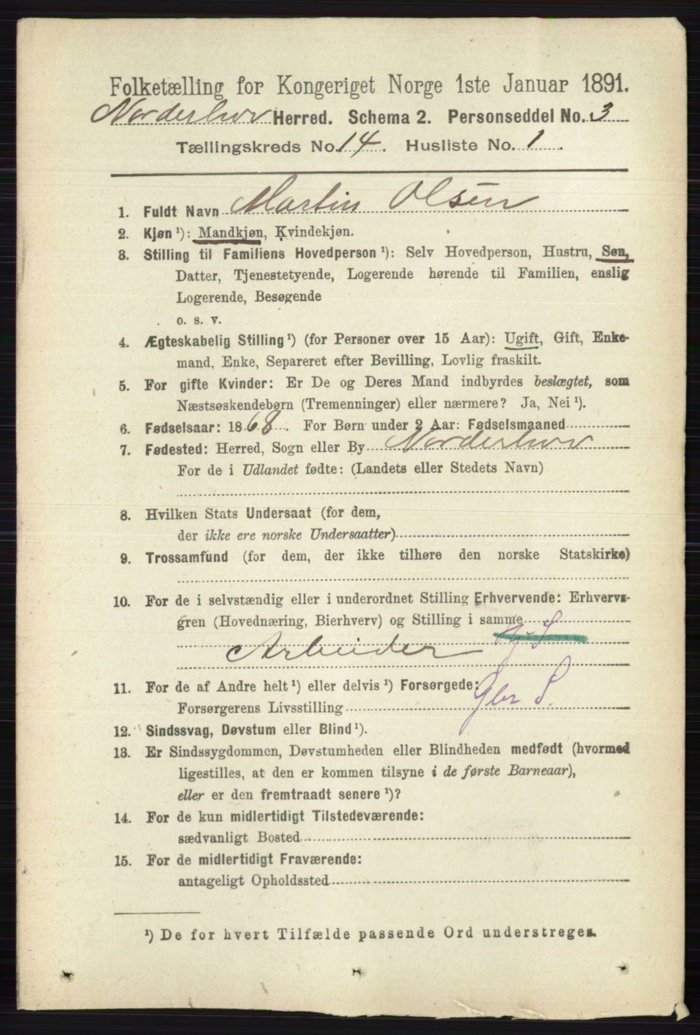 RA, 1891 census for 0613 Norderhov, 1891, p. 9331