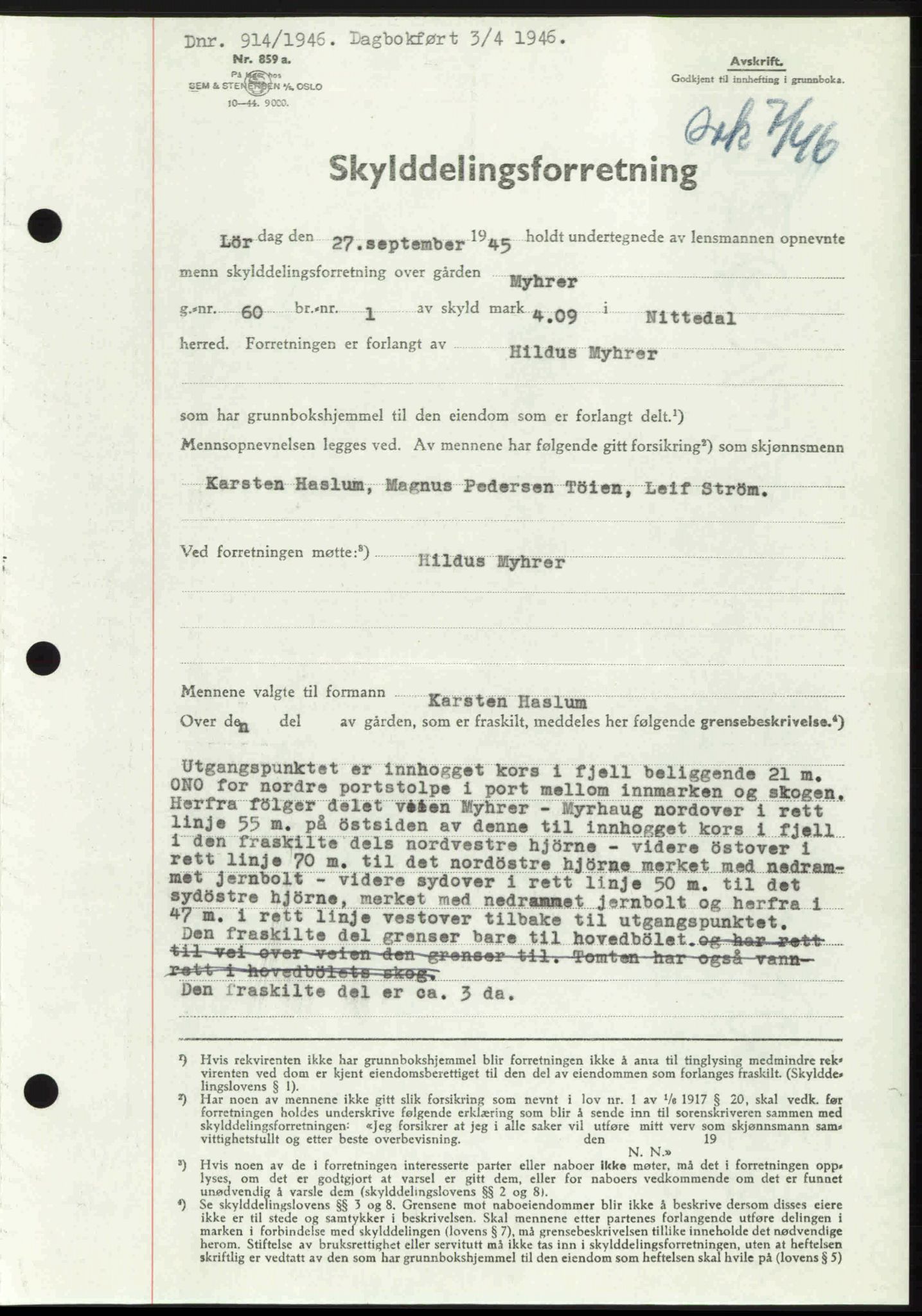 Nedre Romerike sorenskriveri, AV/SAO-A-10469/G/Gb/Gbd/L0015: Mortgage book no. 15, 1945-1946, Diary no: : 914/1946