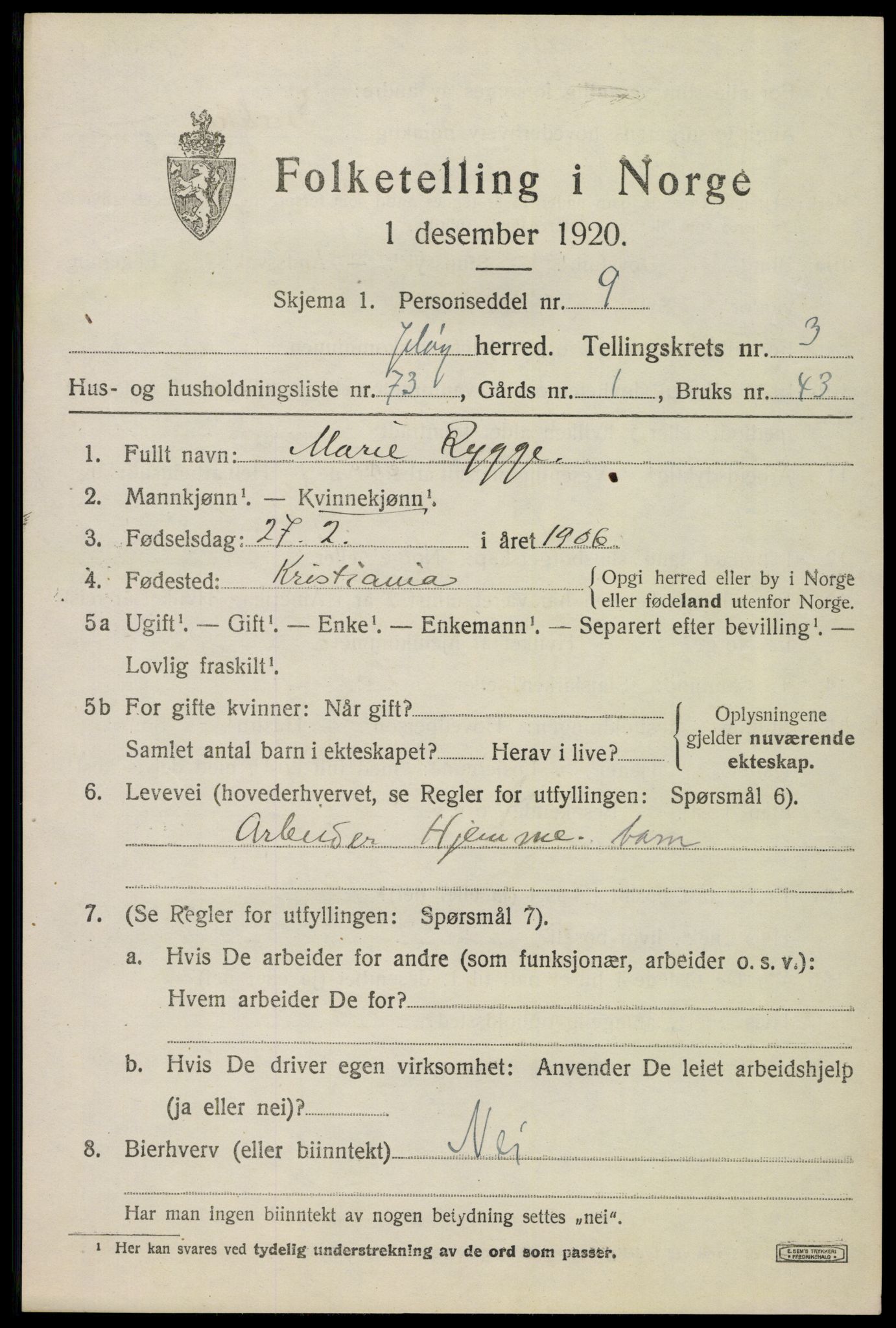 SAO, 1920 census for Moss land district, 1920, p. 4377