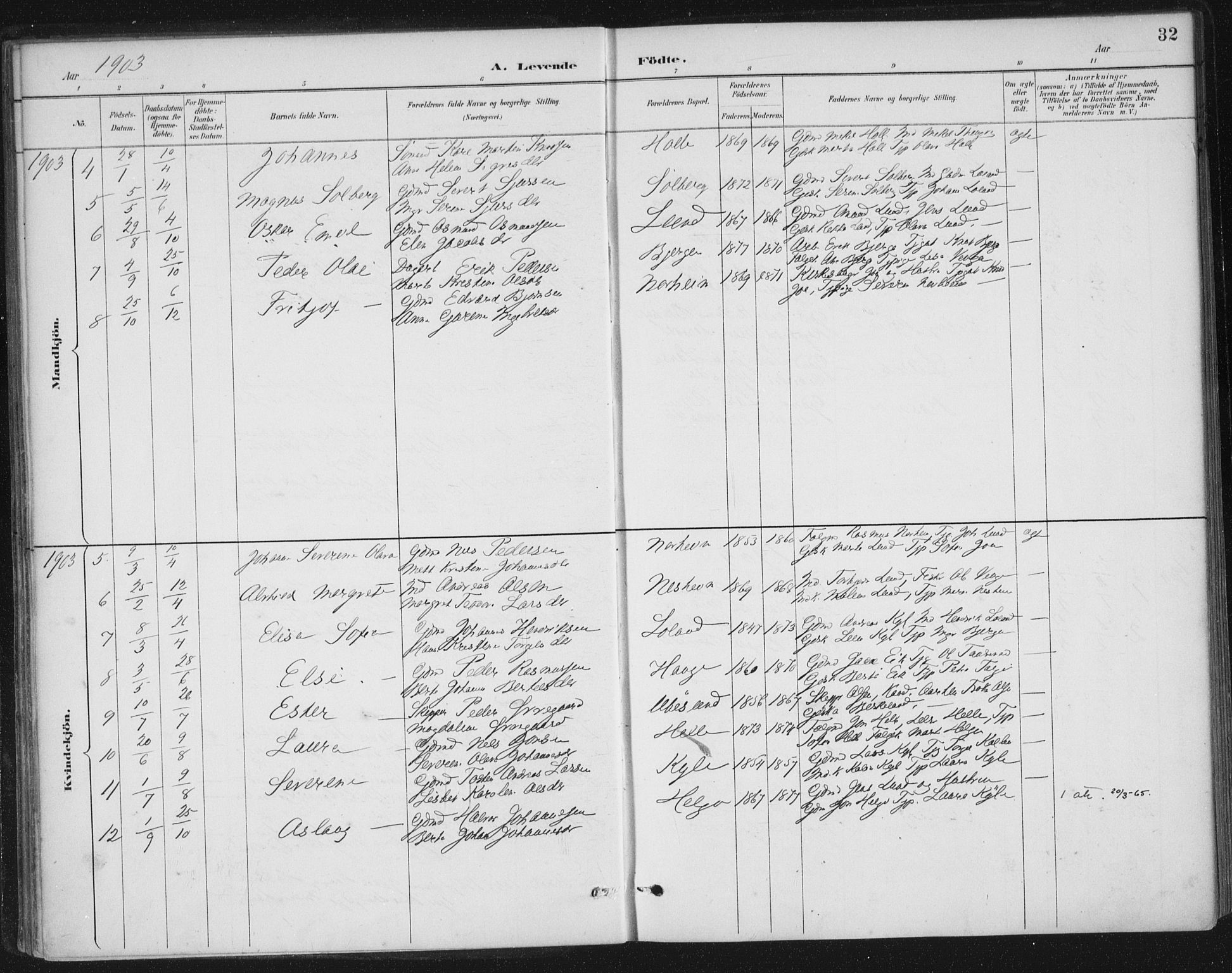 Nedstrand sokneprestkontor, AV/SAST-A-101841/01/IV: Parish register (official) no. A 13, 1887-1915, p. 32