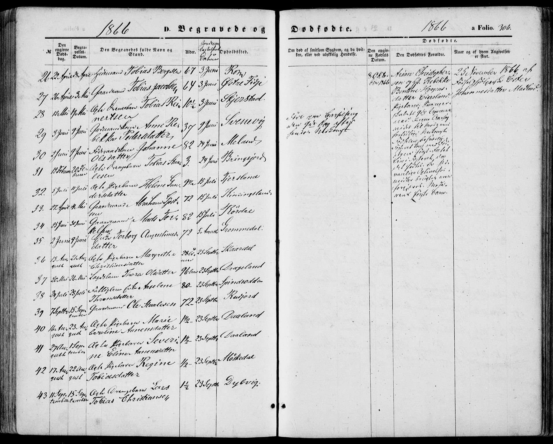 Lyngdal sokneprestkontor, AV/SAK-1111-0029/F/Fa/Fac/L0010: Parish register (official) no. A 10, 1865-1878, p. 306