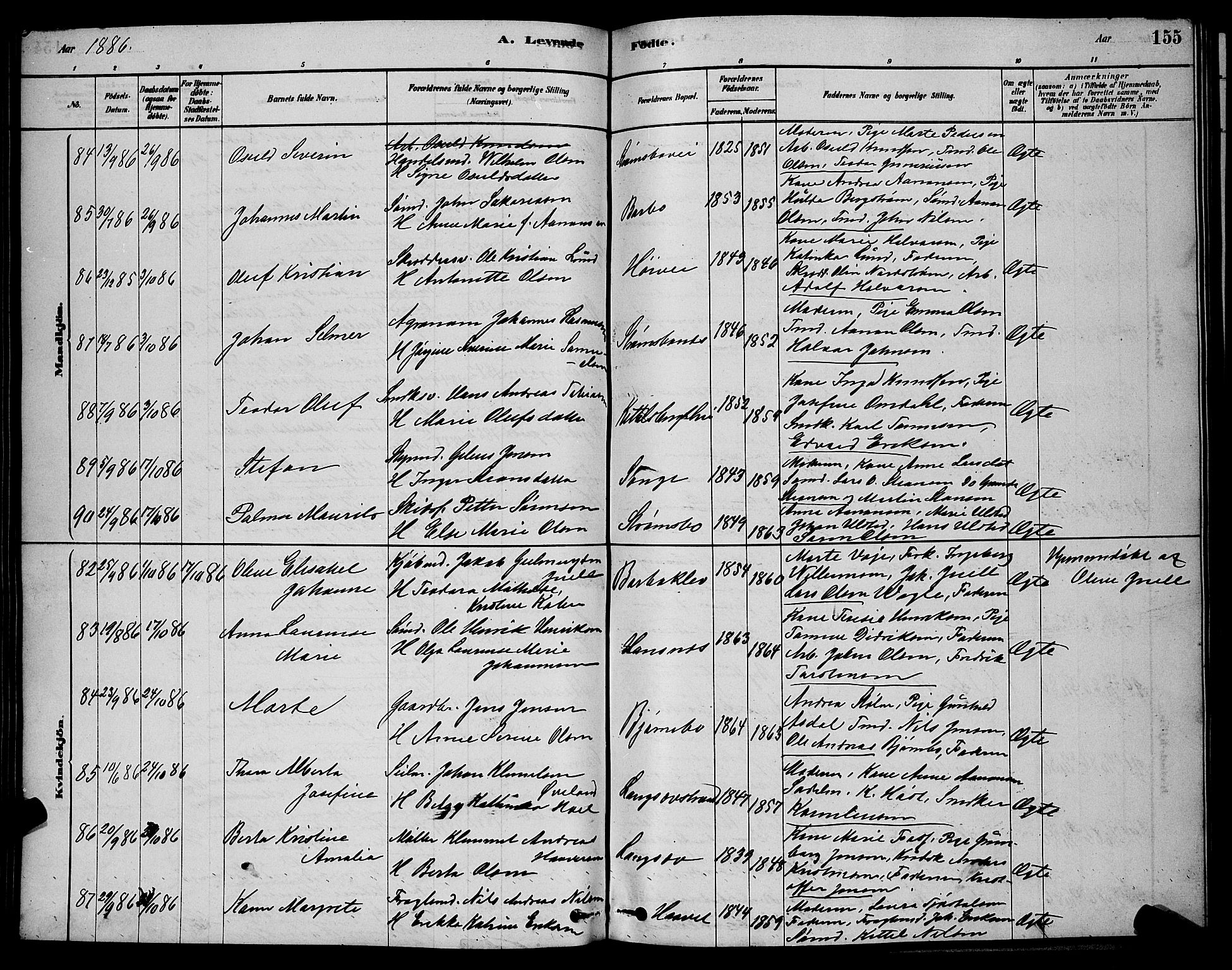 Barbu sokneprestkontor, AV/SAK-1111-0003/F/Fb/L0001: Parish register (copy) no. B 1, 1878-1890, p. 155