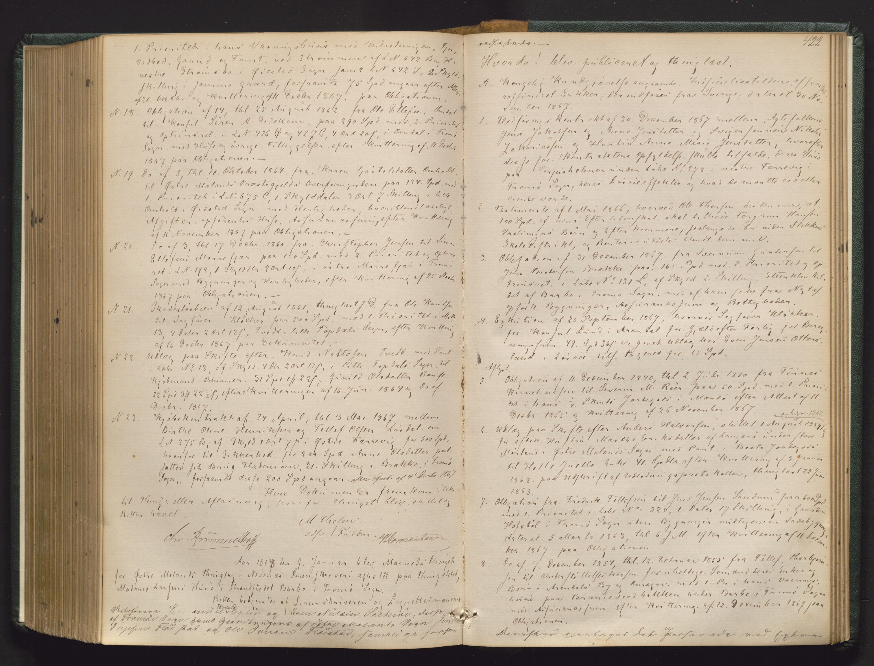 Nedenes sorenskriveri, AV/SAK-1221-0006/F/Fa/L0002: Tingbok nr 2, 1862-1868, p. 421b-422a