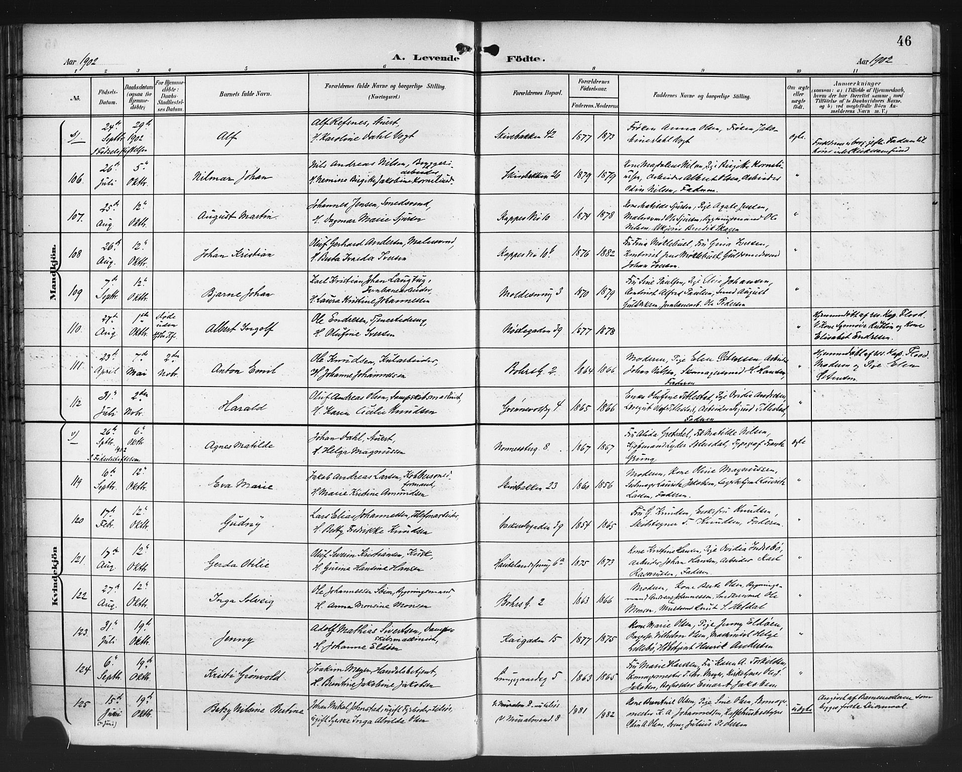 Domkirken sokneprestembete, AV/SAB-A-74801/H/Hab/L0017: Parish register (copy) no. B 10, 1900-1915, p. 46