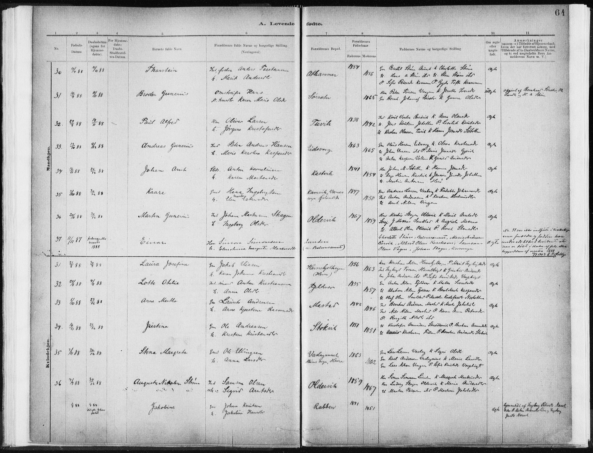 Ministerialprotokoller, klokkerbøker og fødselsregistre - Sør-Trøndelag, AV/SAT-A-1456/637/L0558: Parish register (official) no. 637A01, 1882-1899, p. 64