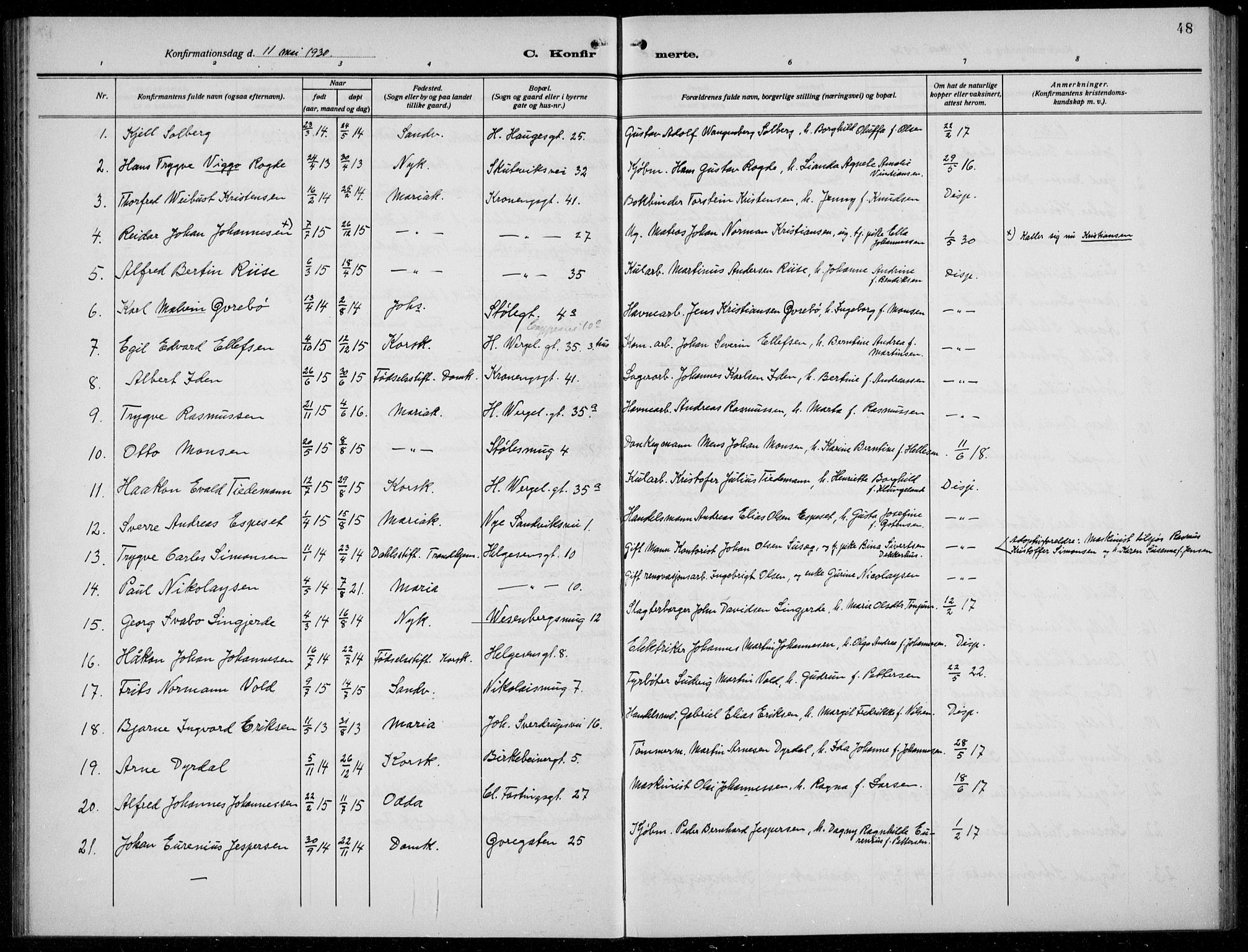 Mariakirken Sokneprestembete, SAB/A-76901/H/Hab/L0010: Parish register (copy) no. A 10, 1920-1937, p. 48