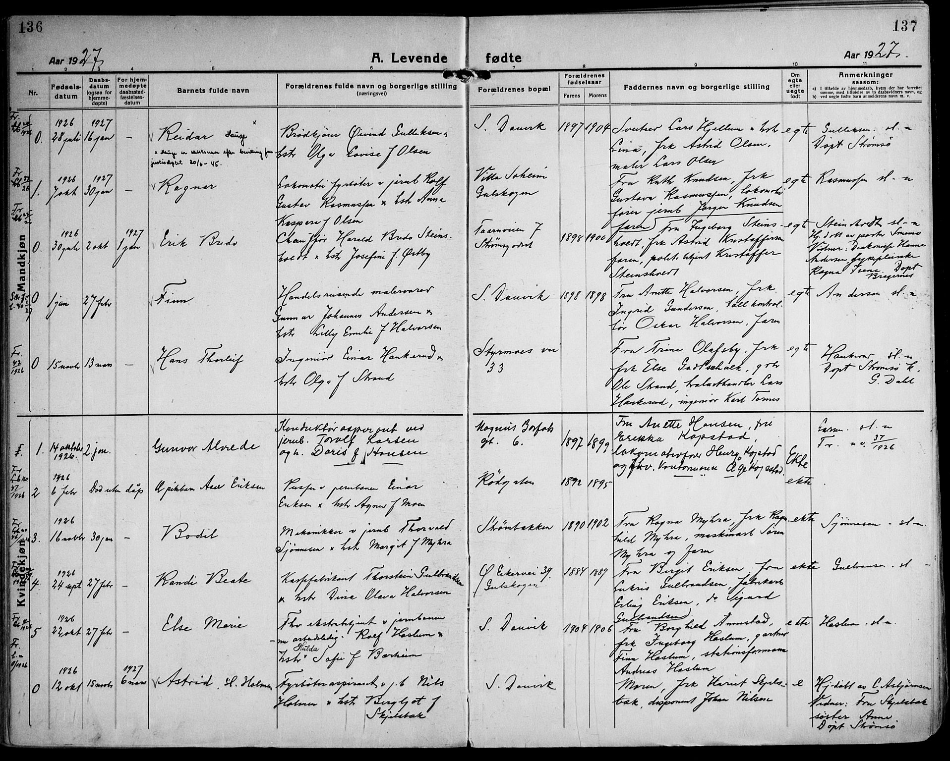 Strømsgodset kirkebøker, AV/SAKO-A-324/F/Fa/L0003: Parish register (official) no. 3, 1920-1936, p. 136-137