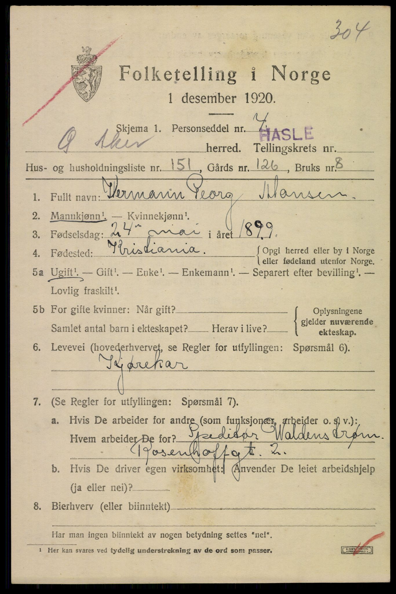 SAO, 1920 census for Aker, 1920, p. 114316